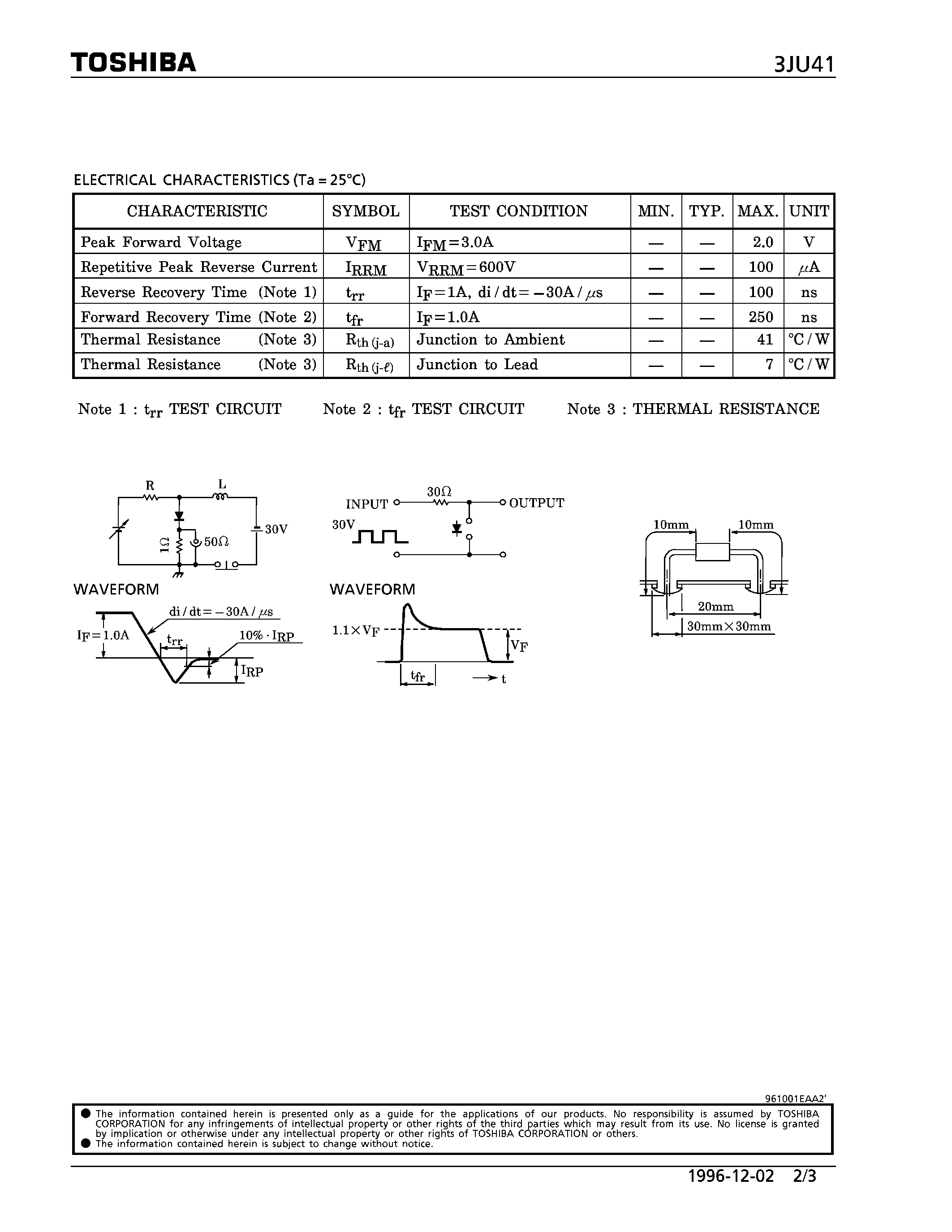 Datasheet 3JU41 page 2 Datasheet 3JU41 - SILICON DIFFUSED TYPE (HIGH SPEED RECTIFIER APPLICATIONS) page 2