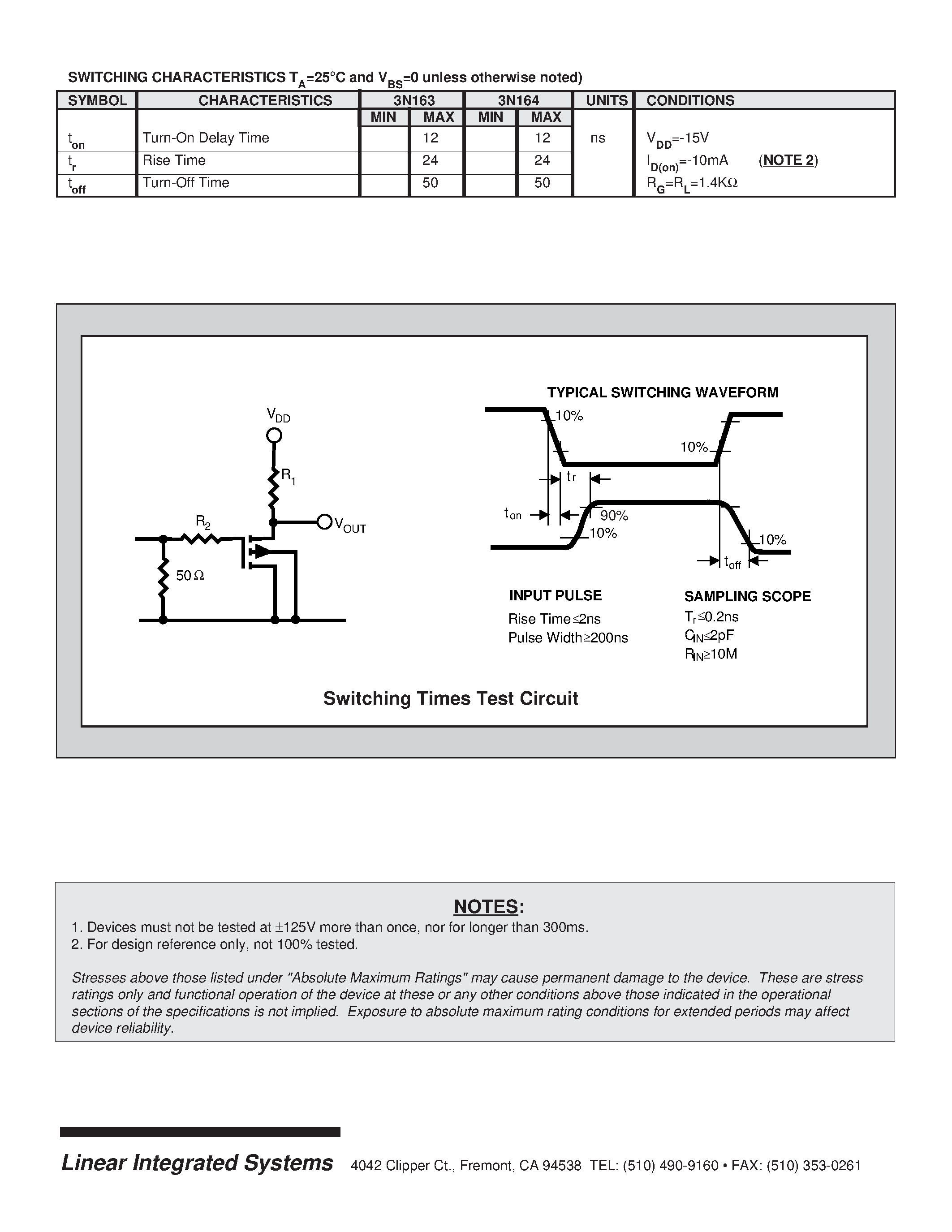 Datasheet 3N163-4 - P-CHANNEL ENHANCEMENT MODE page 2