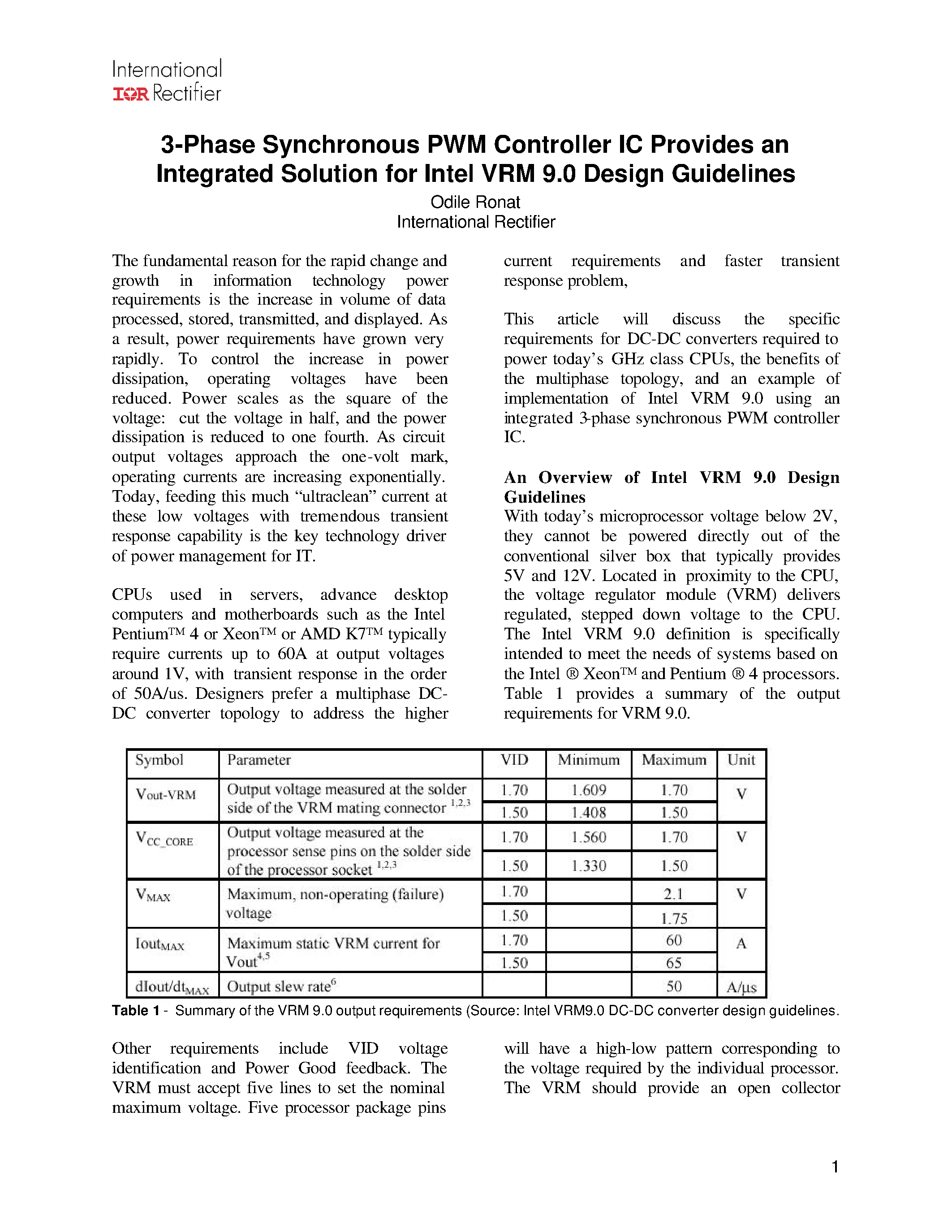 Даташит 3PHASEPWM - 3-Phase Synchronous PWM Controller IC Provides an Integrated Solution for Intel VRM 9.0 Design Guidelines страница 1