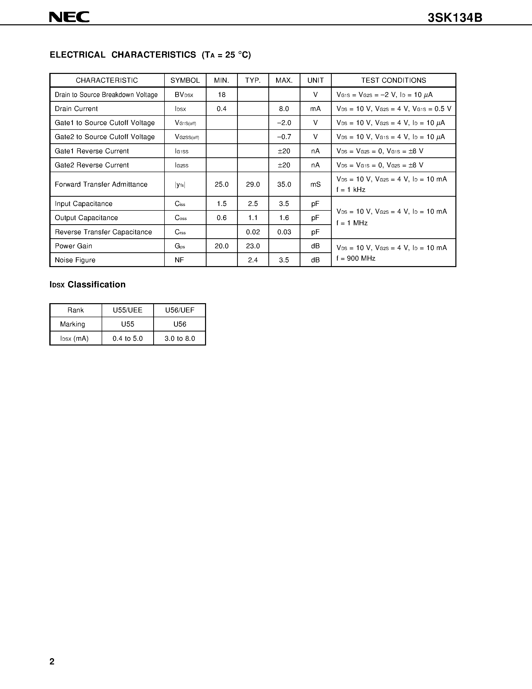 Datasheet 3SK134B - RF AMP. FOR UHF TV TUNER N-CHANNEL SILICON DUAL GATE MOS FIELD-EFFECT TRANSISTOR 4 PINS MINI MOLD page 2
