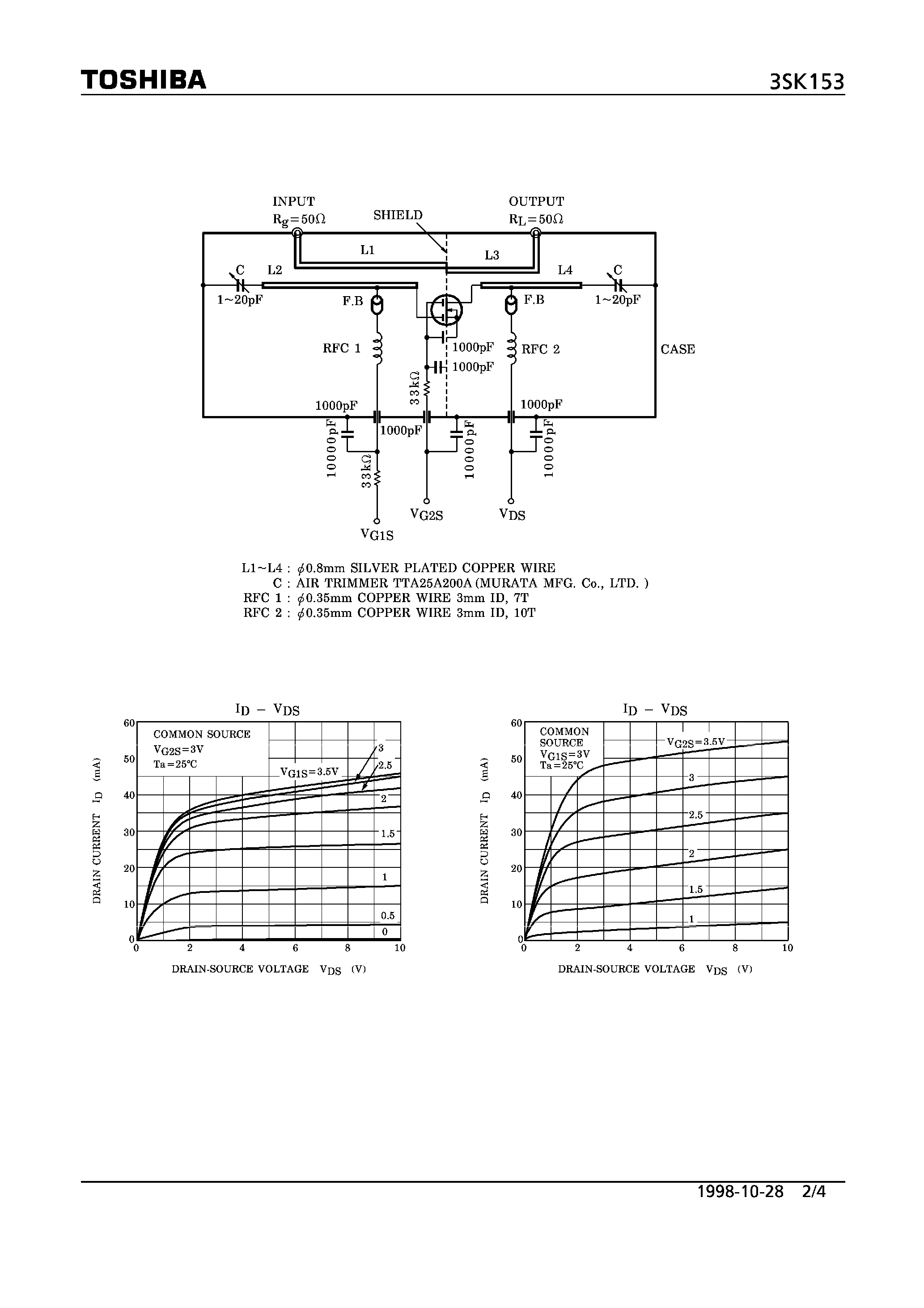 Datasheet 3SK153 - N CHANNEL DUAL GATE MOS TYPE (TV TUNER/ UHF RF/ VHF WIDE BAND RF AMPLIFIER APPLICATIONS) page 2