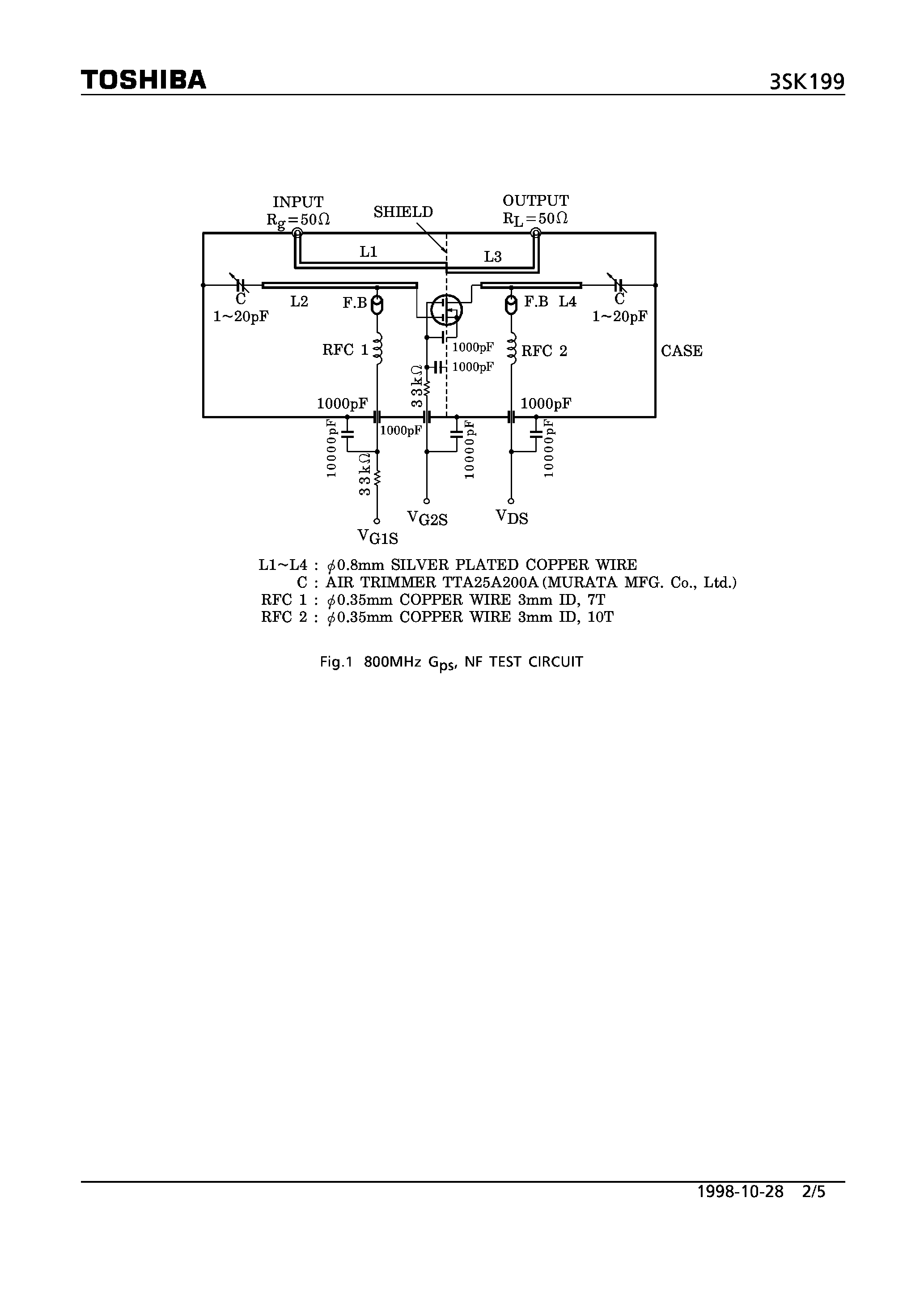 Datasheet 3SK199 - N CHANNEL DUAL GATE MOS TYPE (TV TUNER/ UHF RF AMPLIFIER APPLICATIONS) page 2