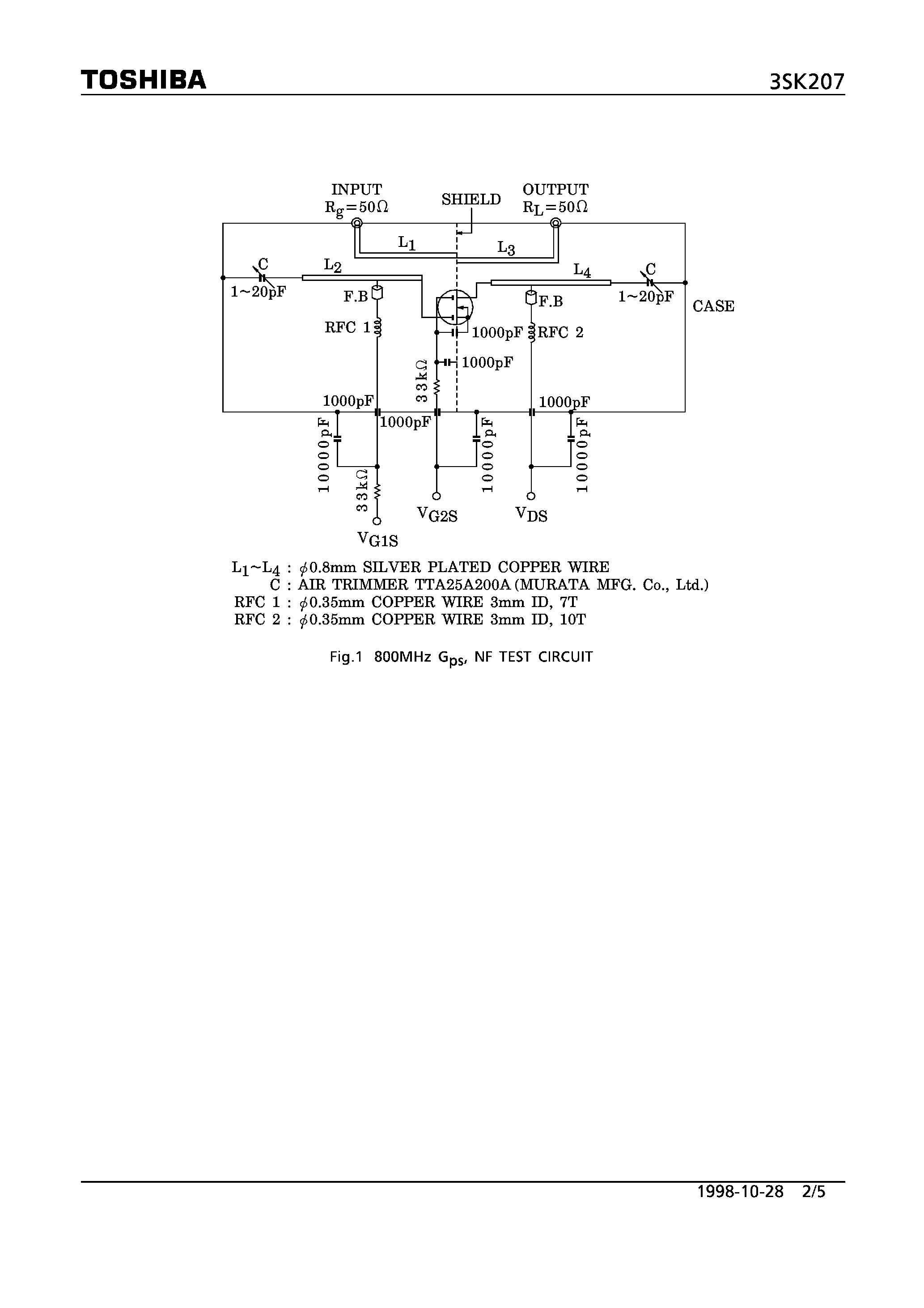 Datasheet 3SK207 - N CHANNEL DUAL GATE MOS TYPE (TV TUNER/ UHF RF AMPLIFIER APPLICATIONS) page 2