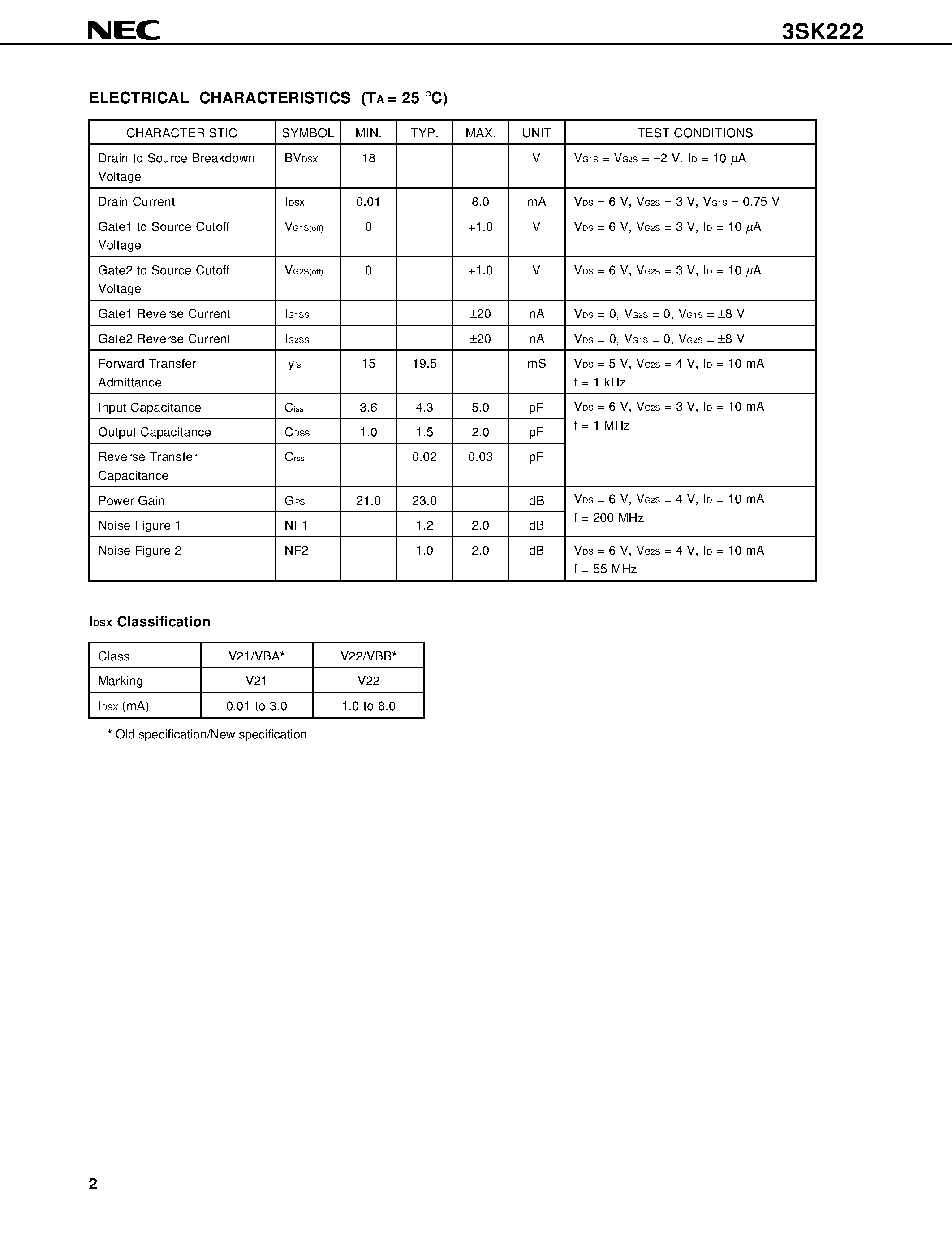 Datasheet 3SK222 - RF AMPLIFIER FOR FM TUNER AND VHF TV TUNER N-CHANNEL Si DUAL GATE MOS FIELD-EFFECT TRANSISTOR 4 PINS MINI MOLD page 2