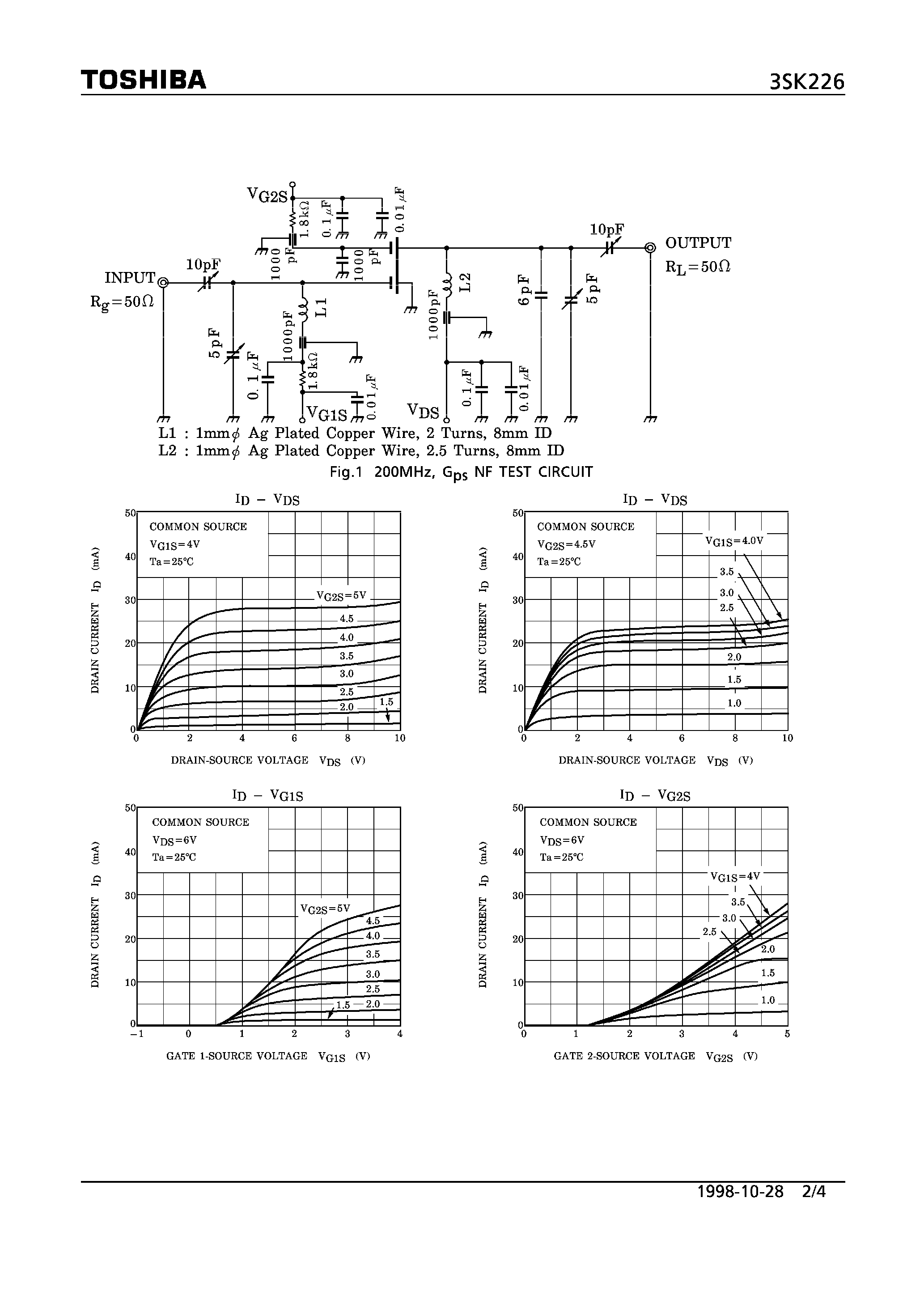 Datasheet 3SK226 - N CHANNEL DUAL GATE MOS TYPE (TV TUNER/ VHF RF AMPLIFIER / FM TUNER APPLICATIONS) page 2