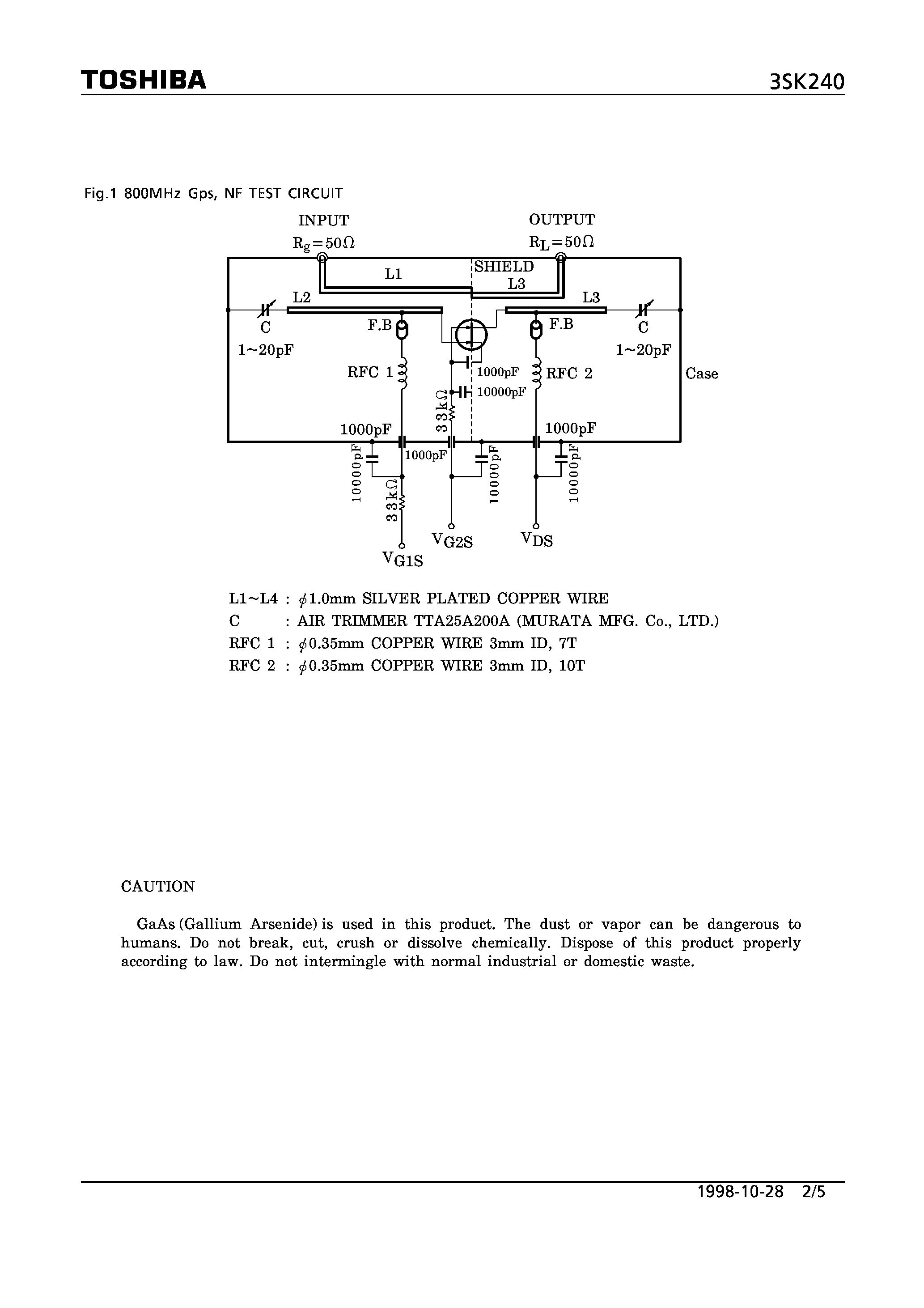 Datasheet 3SK240 - N CHANNEL DUAL GATE MES TYPE (TV TUNER/ UHF RF AMPLIFIER APPLICATIONS) page 2