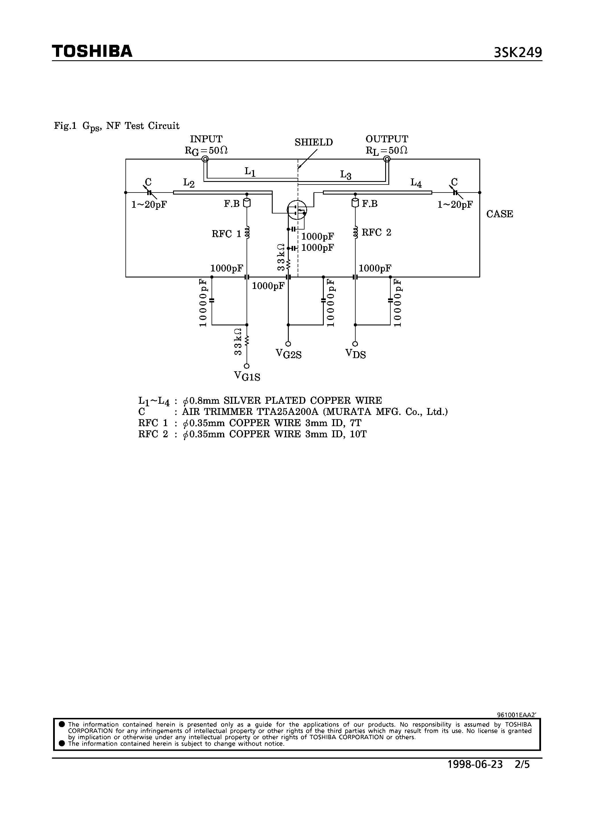 Datasheet 3SK249 - N CHANNEL DUAL GATE MOS TYPE (TV TUNER/ UHF RF AMPLIFIER APPLICATIONS) page 2