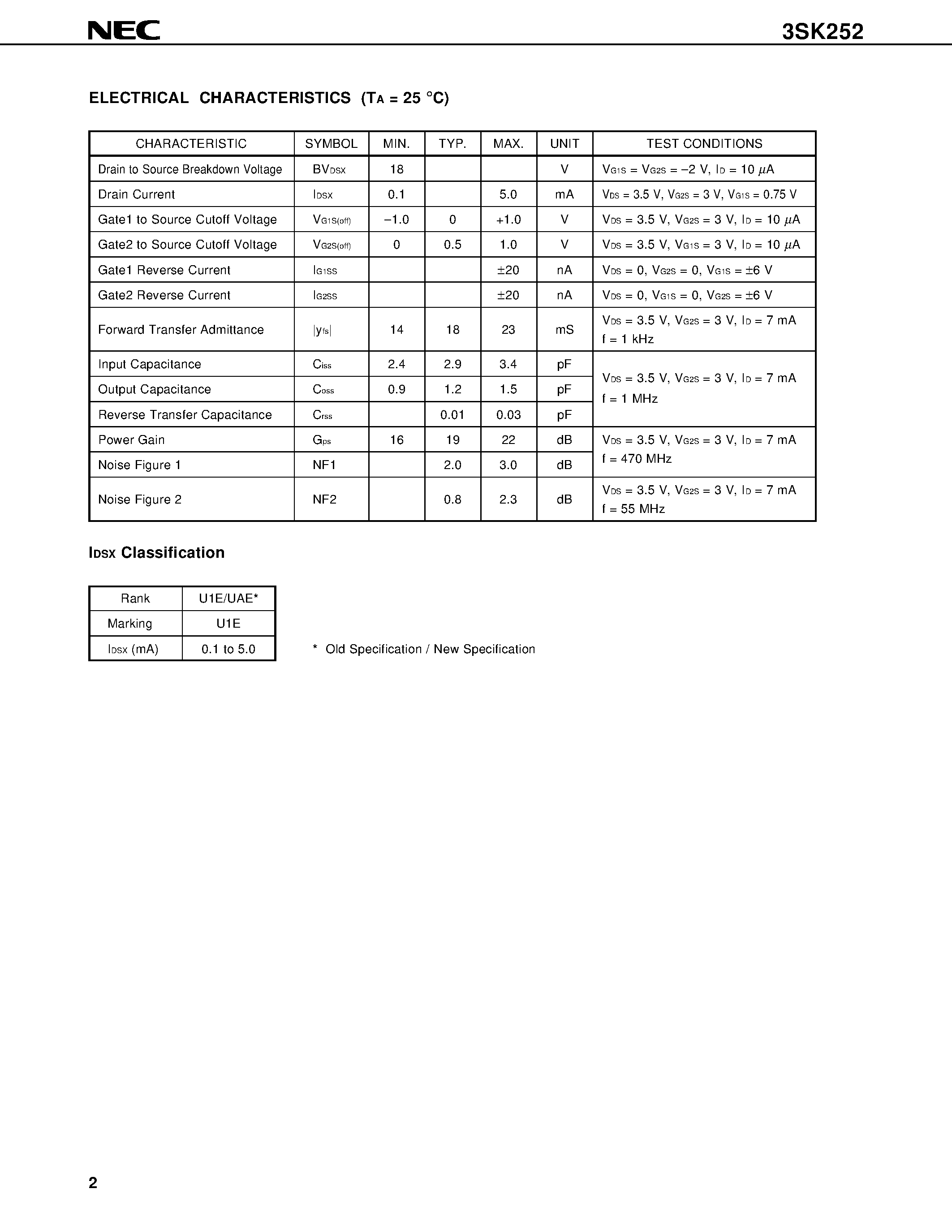 Datasheet 3SK252 - RF AMPLIFIER FOR CATV TUNER N-CHANNEL Si DUAL GATE MOS FIELD-EFFECT TRANSISTOR 4 PINS MINI MOLD page 2