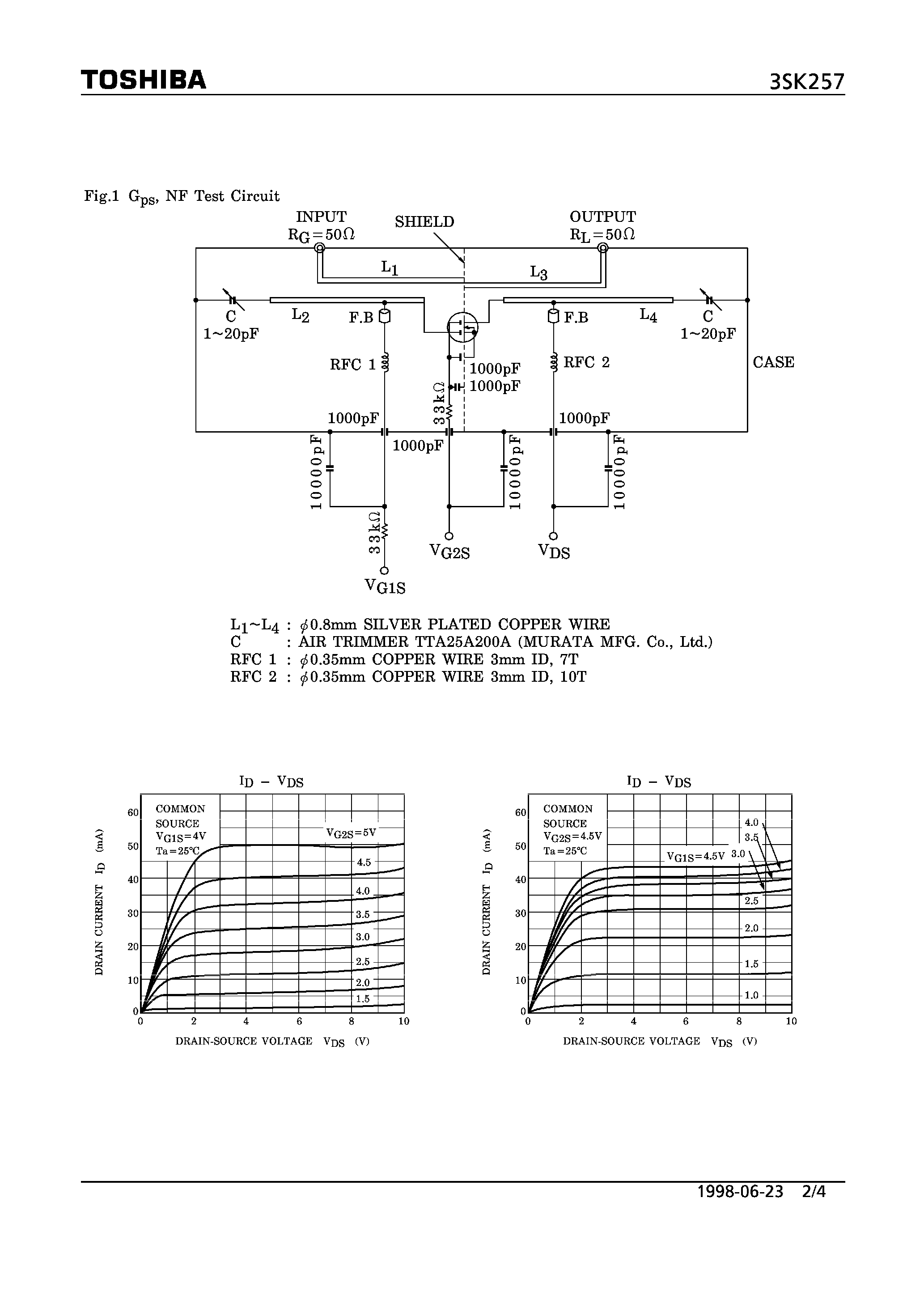 Datasheet 3SK257 - N CHANNEL DUAL GATE MOS TYPE (TV/ FM TUNER/ VHF/ UHF RF AMPLIFIER APPLICATIONS) page 2