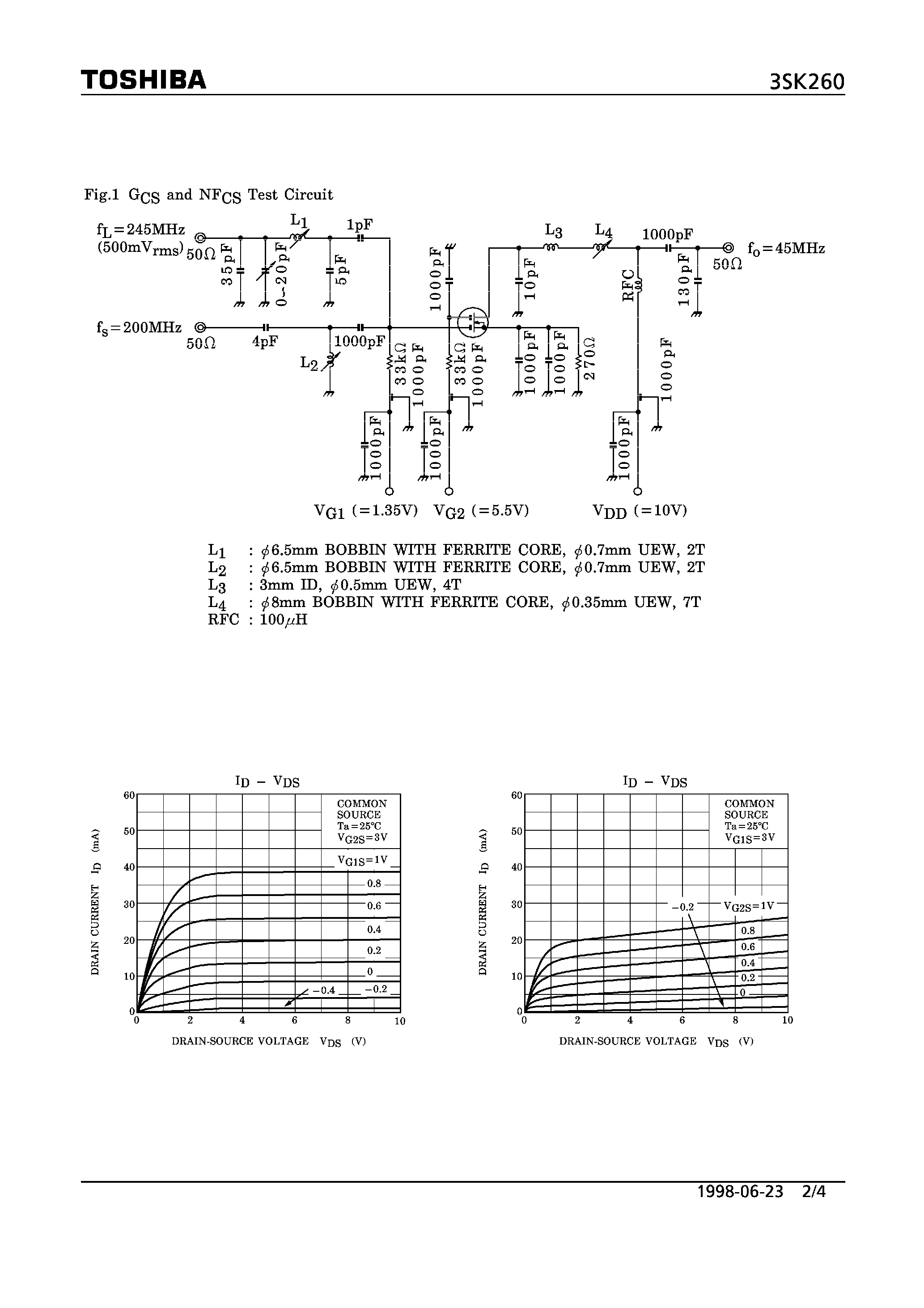 Datasheet 3SK260 - N CHANNEL DUAL GATE MOS TYPE (TV TUNER VHF MIXER/VHF RF AMPLIFIER APPLICATIONS) page 2