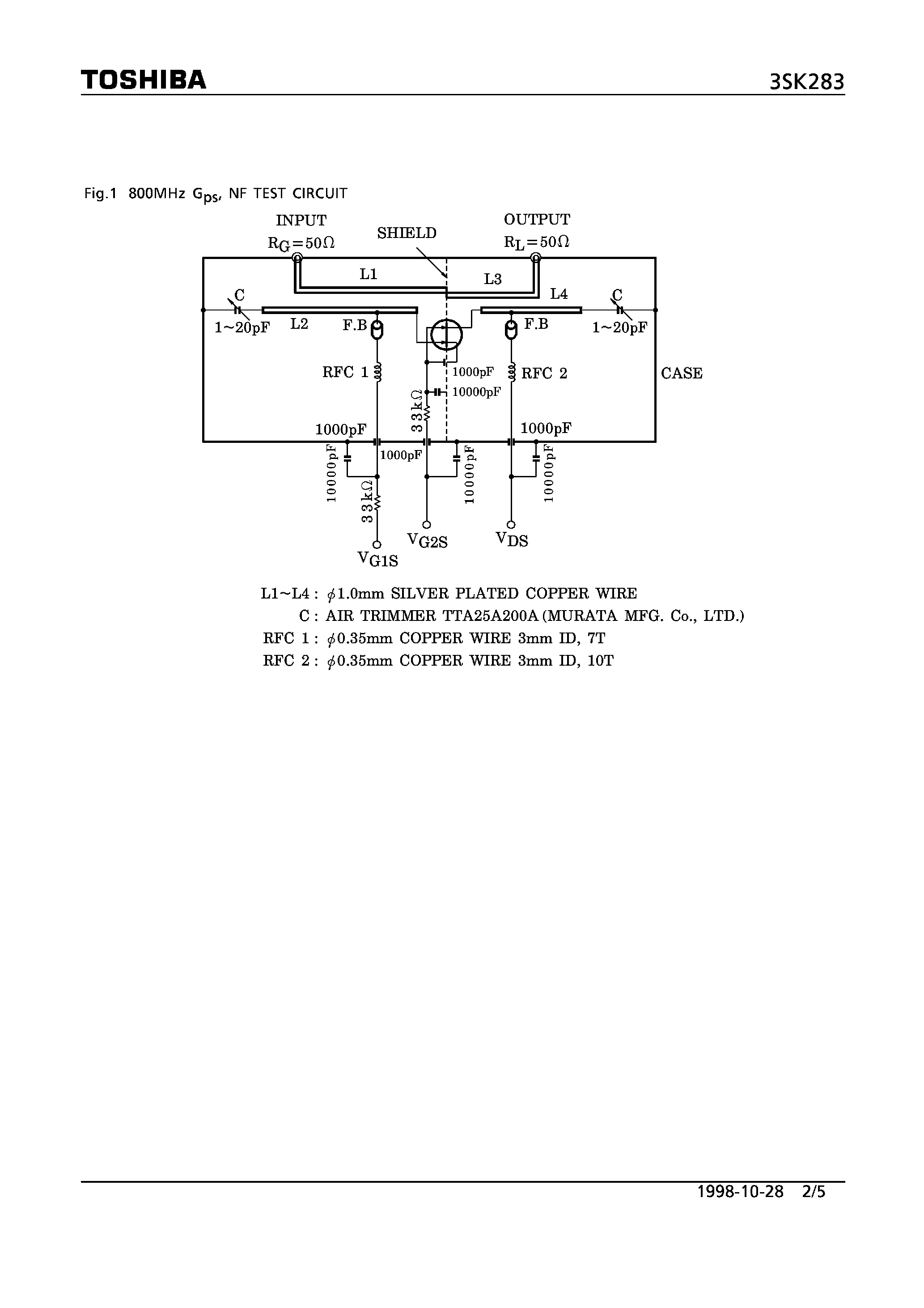 Datasheet 3SK283 - N CHANNEL DUAL GATE MES TYPE (TV TUNER/ UHF RF AMPLIFIER APPLICATIONS) page 2