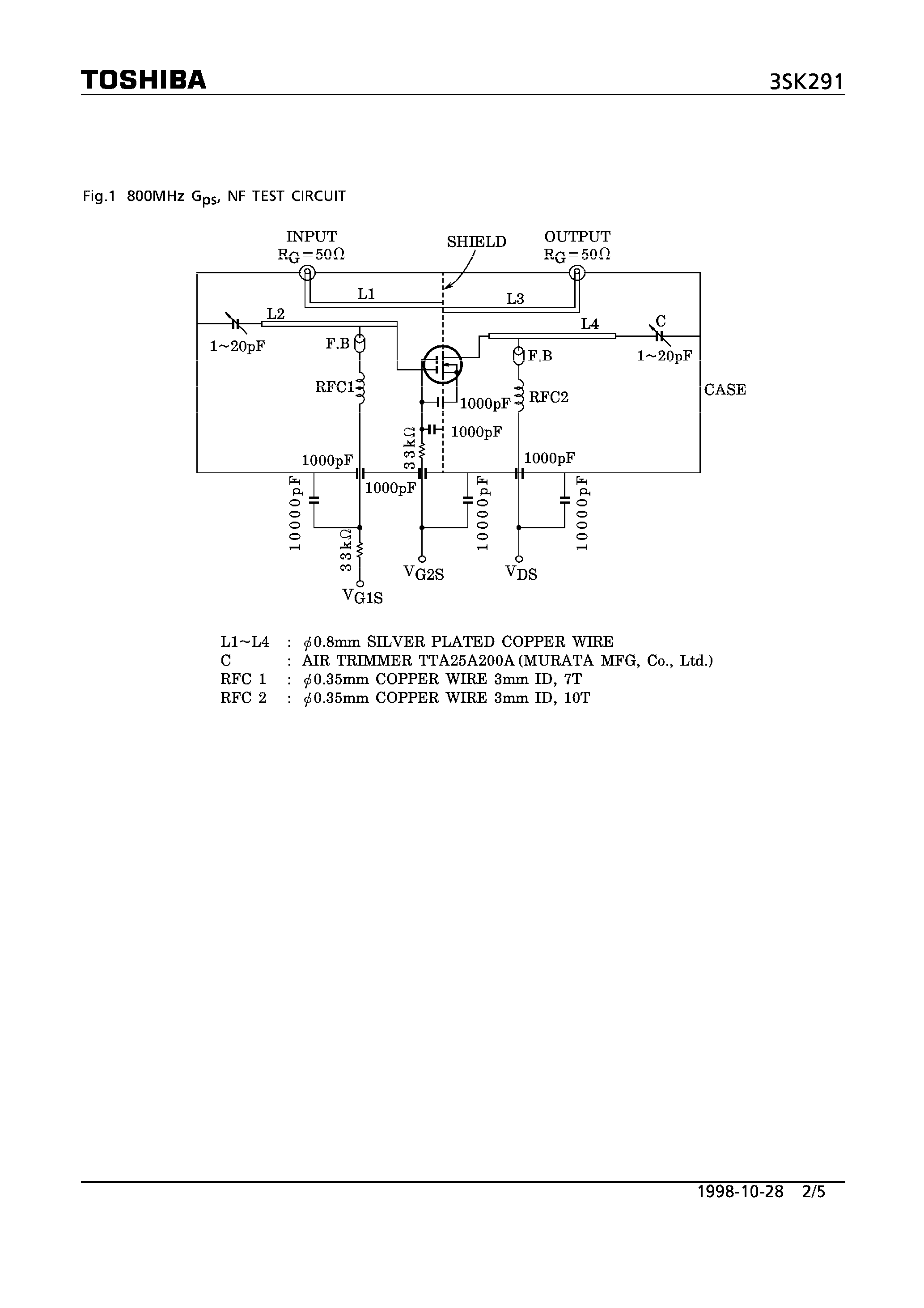 Datasheet 3SK291 - N CHANNEL DUAL GATE MOS TYPE (TV TUNER/ UHF RF AMPLIFIER APPLICATIONS) page 2