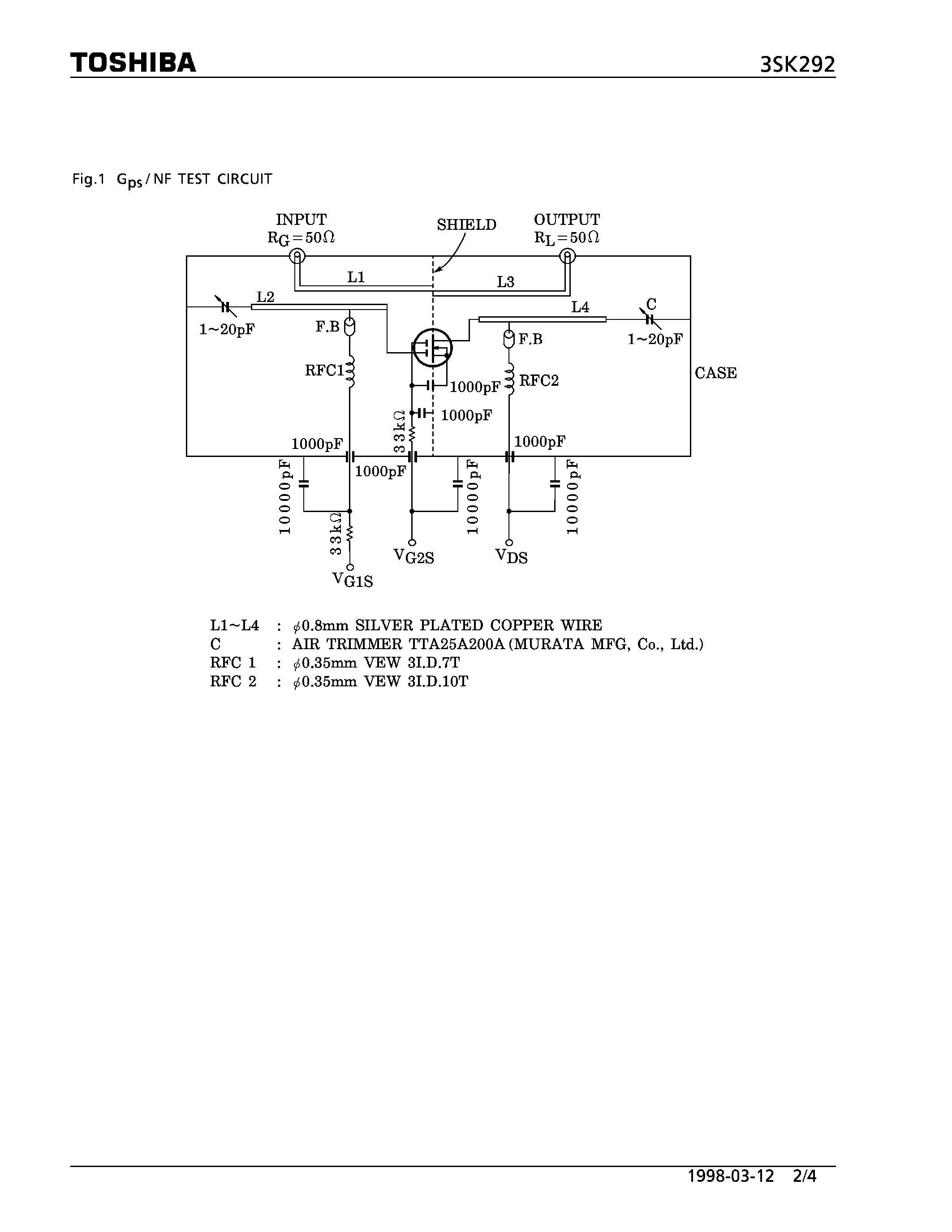 Datasheet 3SK292 - N CHANNEL DUAL GATE MOS TYPE (TV TUNER/ VHF RF AMPLIFIER APPLICATIONS) page 2