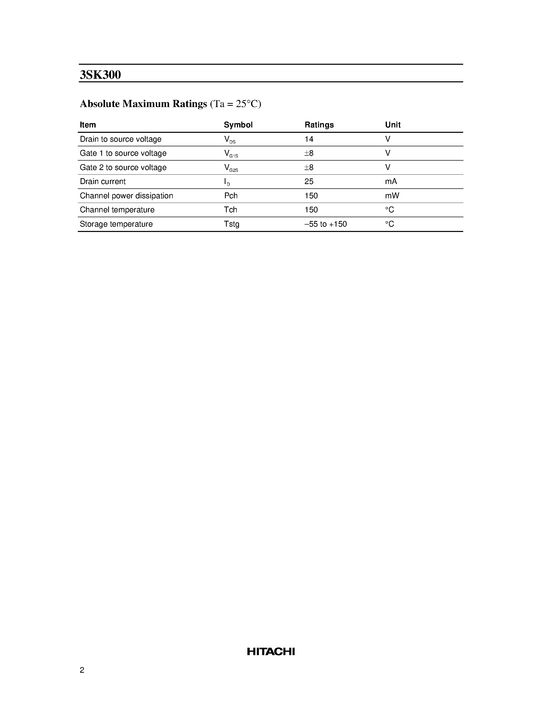 Datasheet 3SK300 - Silicon N Channel Dual Gate MOS FET UHF / VHF RF Amplifier page 2
