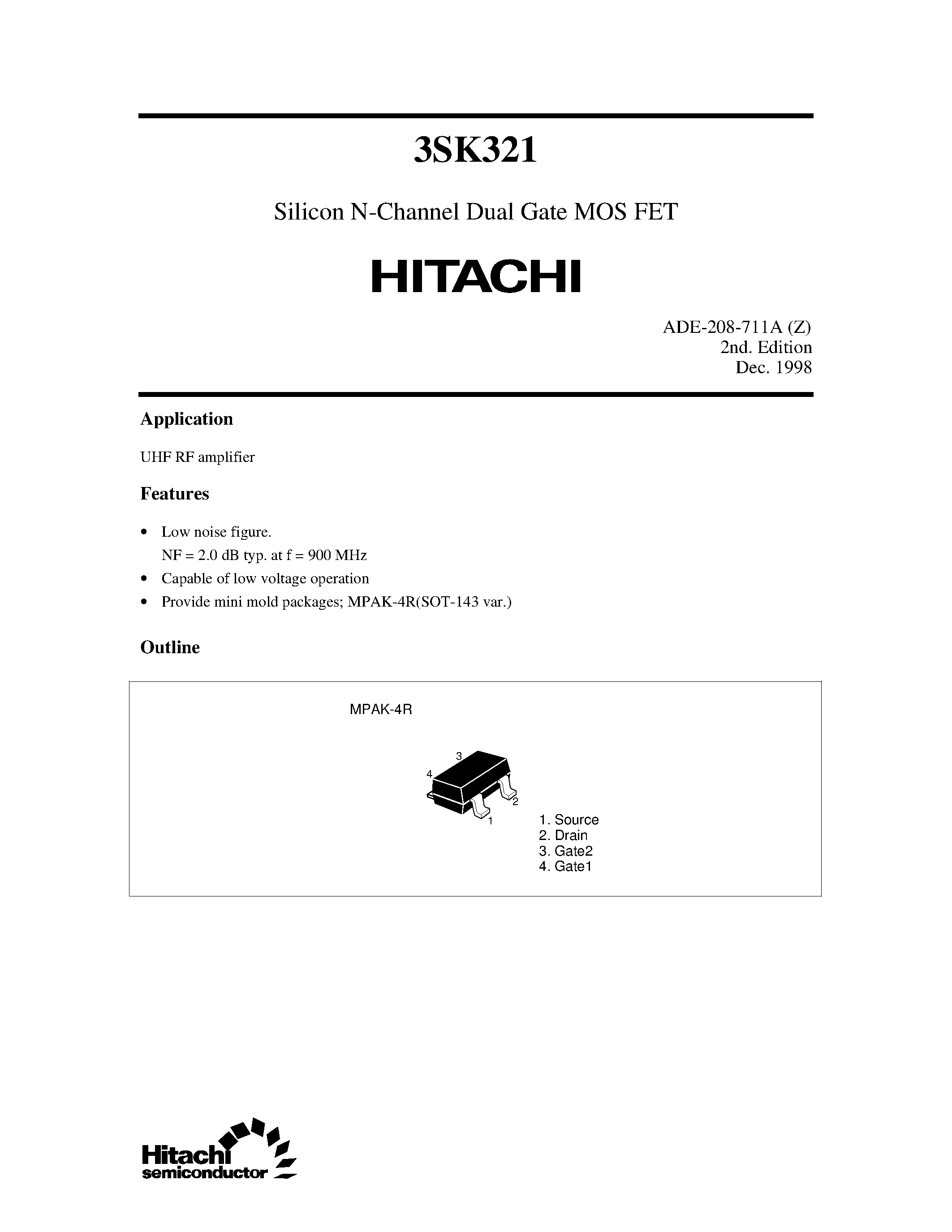 Datasheet 3SK321 - Silicon N-Channel Dual Gate MOS FET page 1