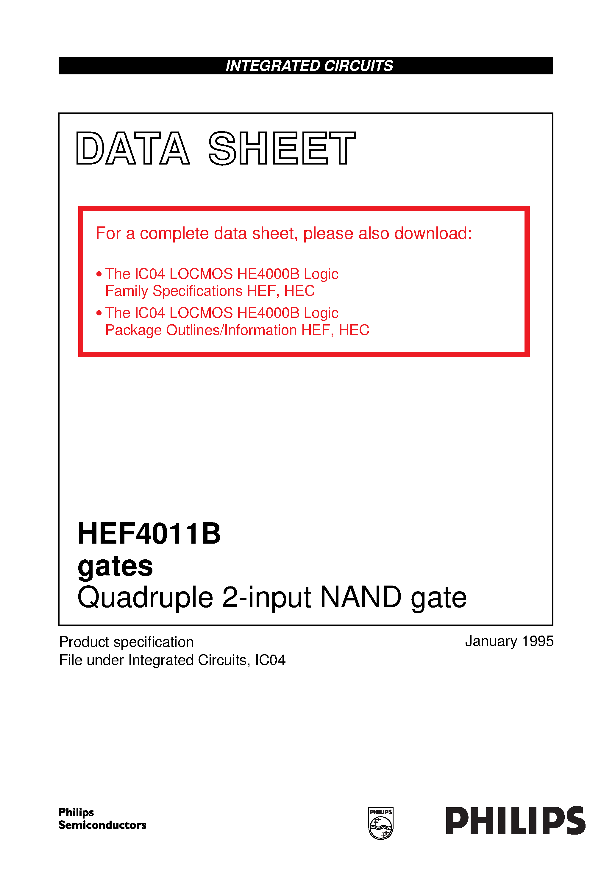 Datasheet 4011B - Quadruple 2-input NAND gate page 1