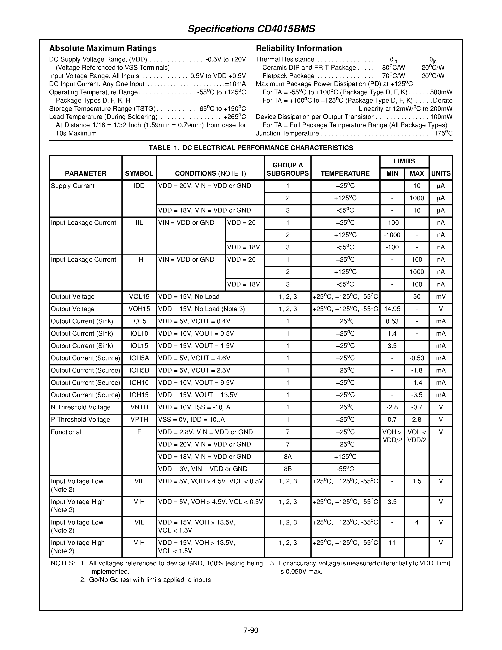 Datasheet 4015B page 2 Datasheet 4015B - CMOS Dual 4-Stage Static Shift Register With Serial Input/Parallel Output page 2