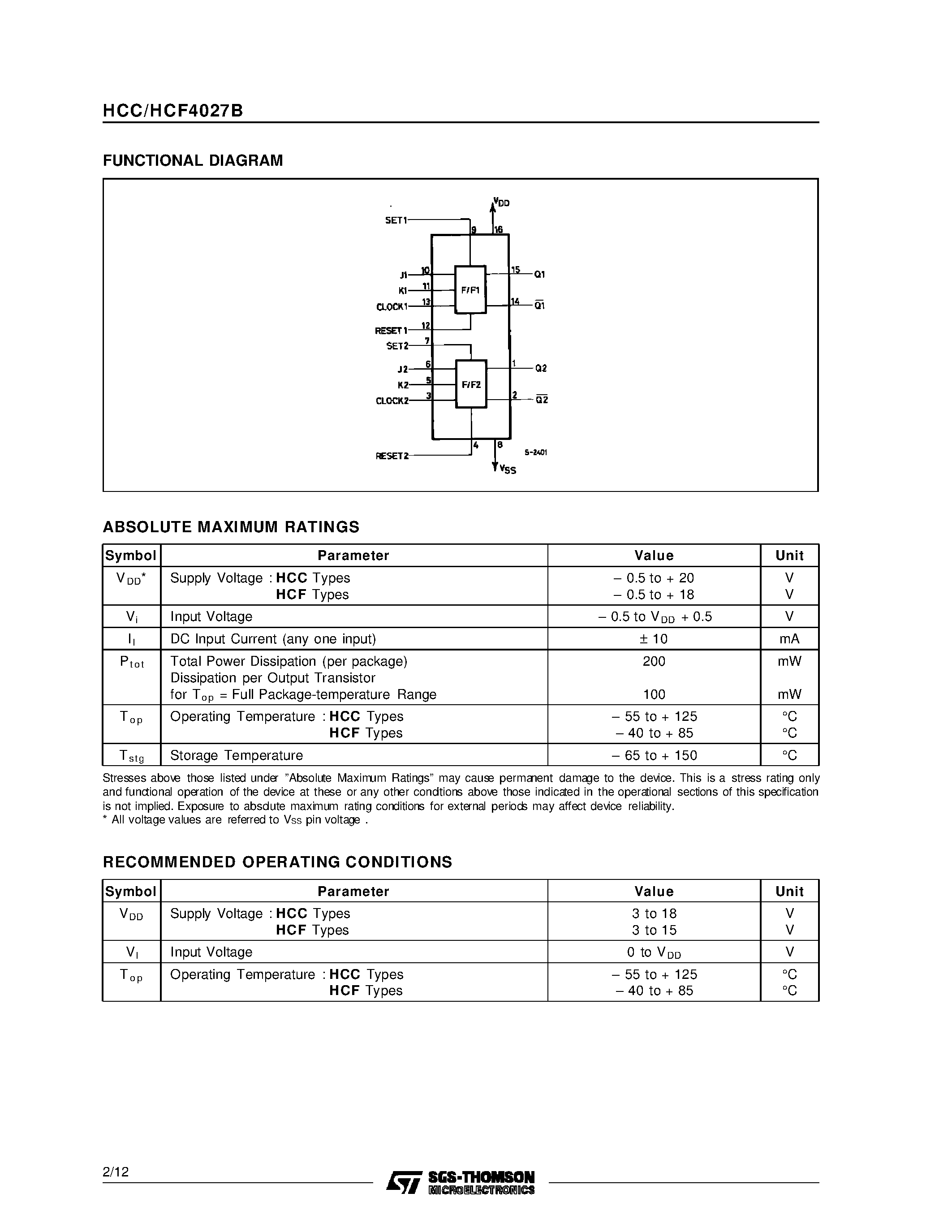 Datasheet 4027 - DUAL-J-K MASTER-SLAVE FLIP-FLOP page 2
