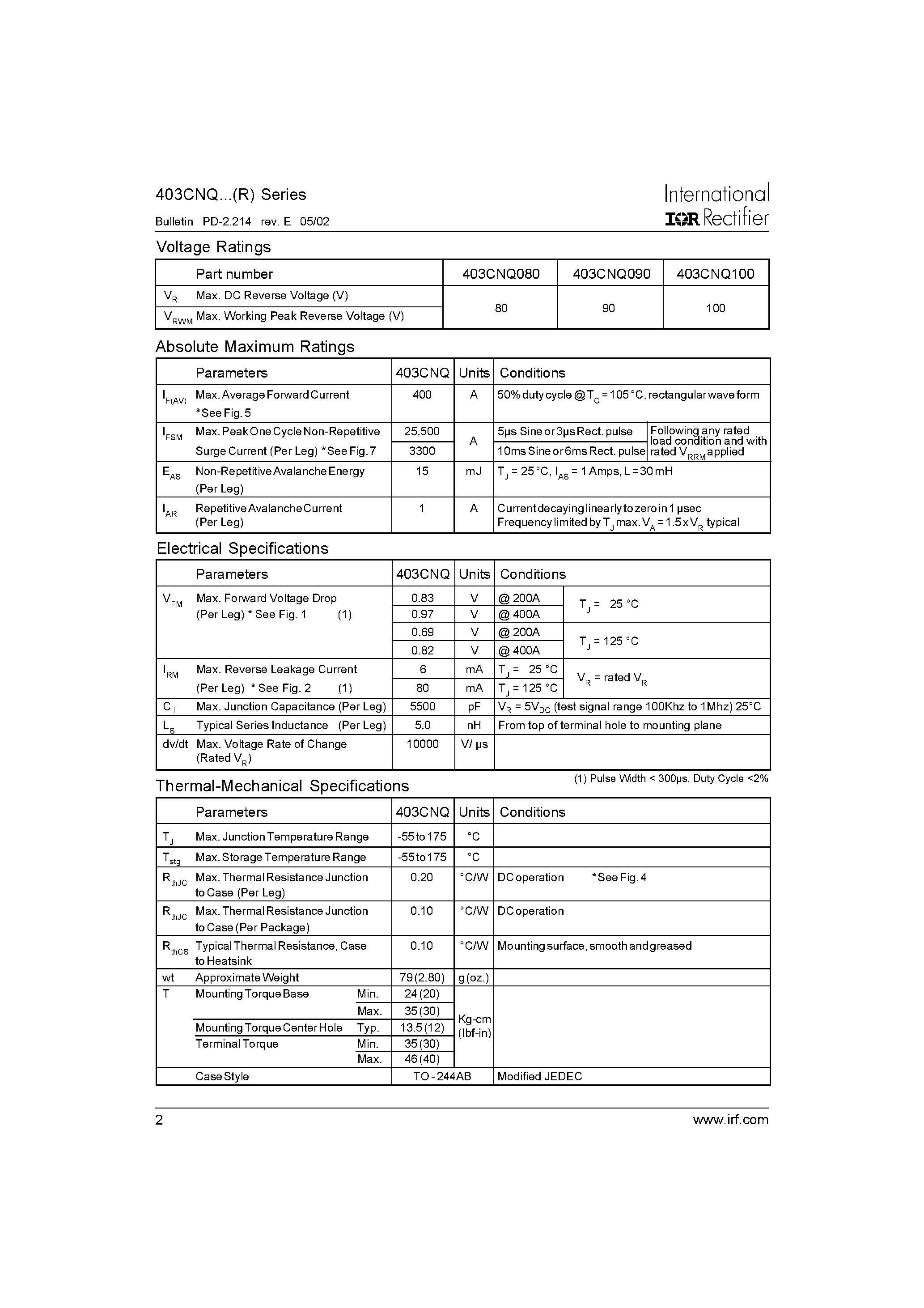 Datasheet 403CNQ100 - SCHOTTKY RECTIFIER page 2