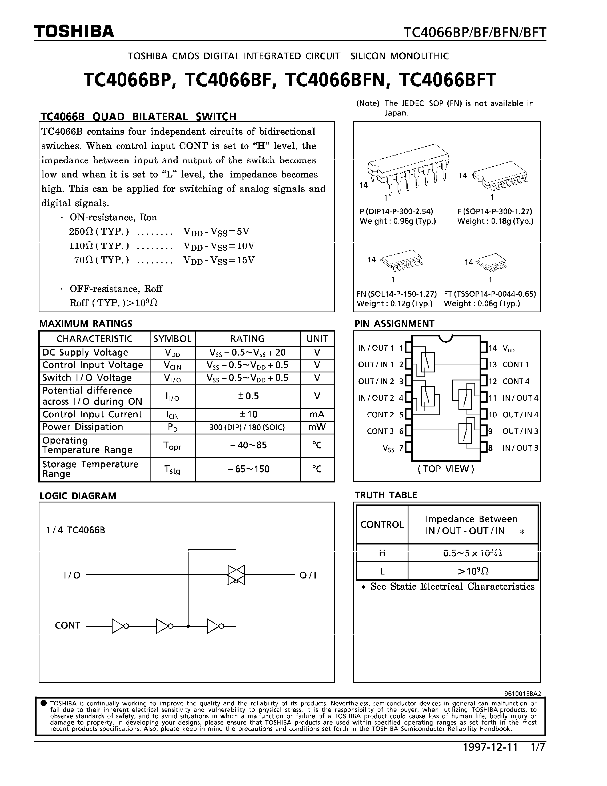 Даташит на микросхему 4066 страница 1 Даташит 4066 - QUAD BILATERAL SWITCH страница 1