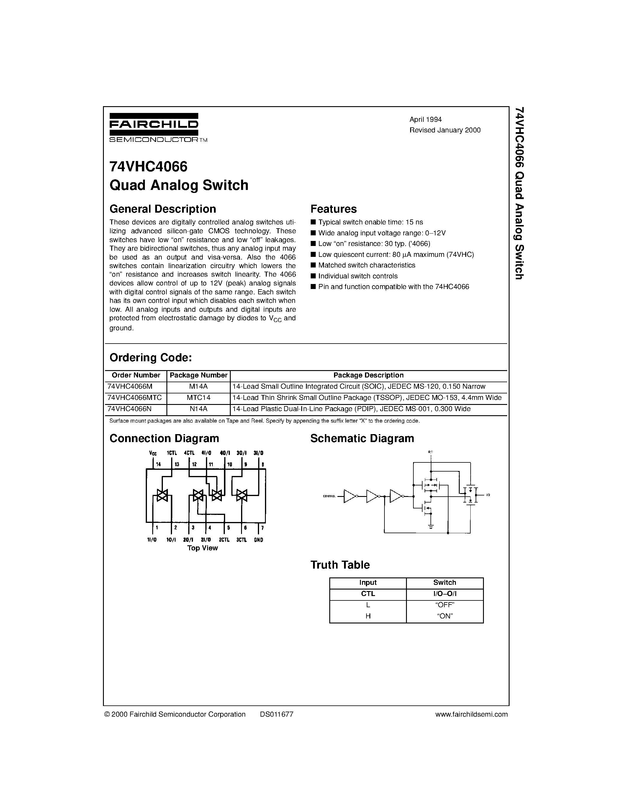 Даташит на микросхему 4066 страница 1 Даташит 4066 - Quad Analog Switch страница 1