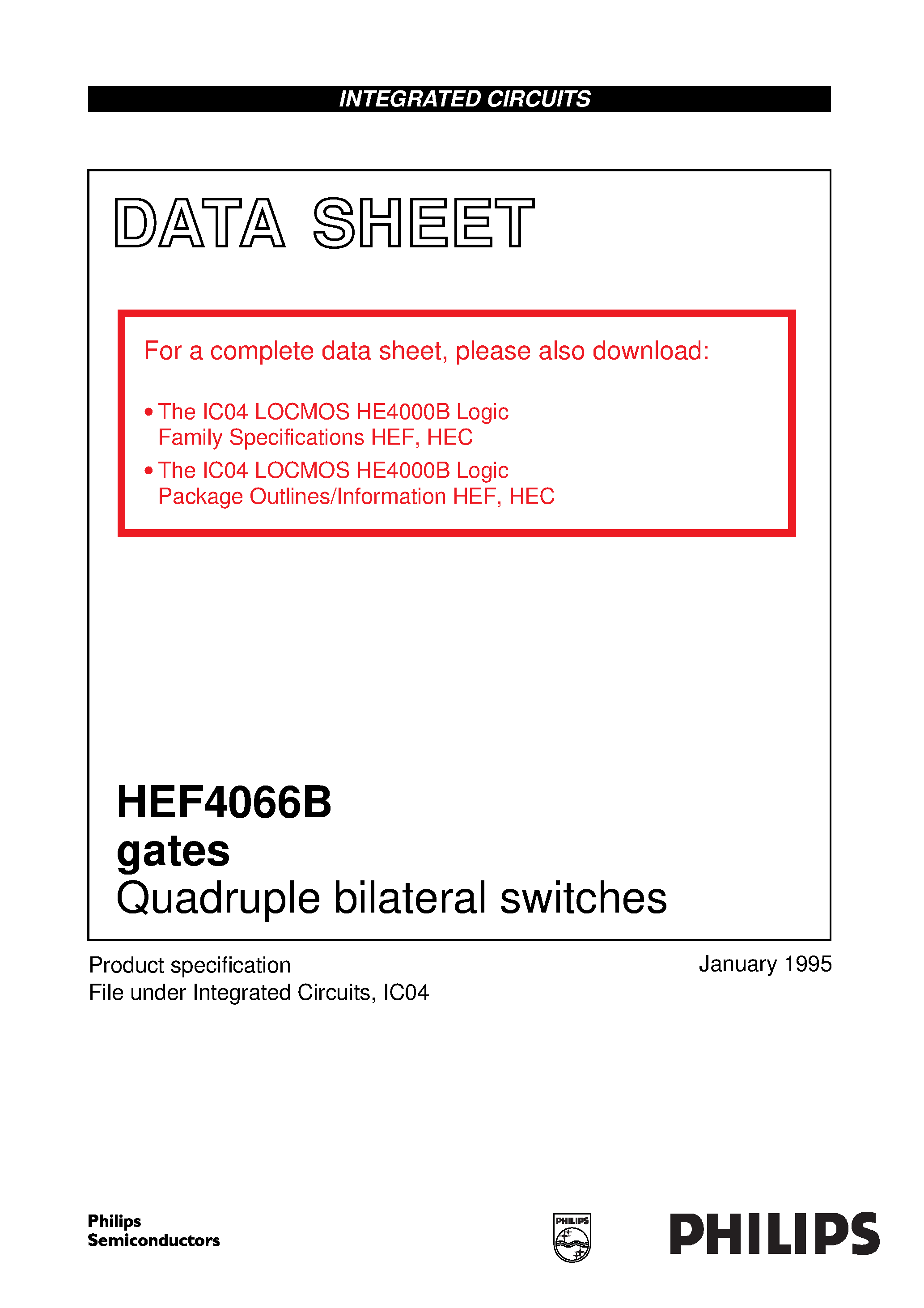 Datasheet 4066B page 1 Datasheet 4066B - Quadruple bilateral switches page 1