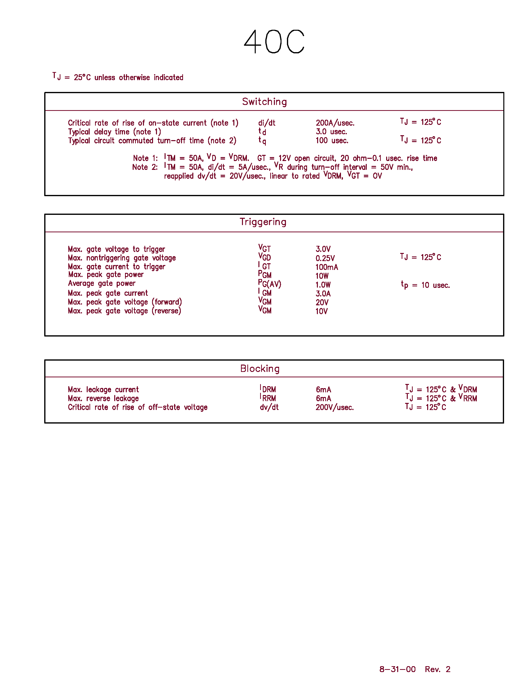 Datasheet 40C - Silicon Controlled Rectifier page 2