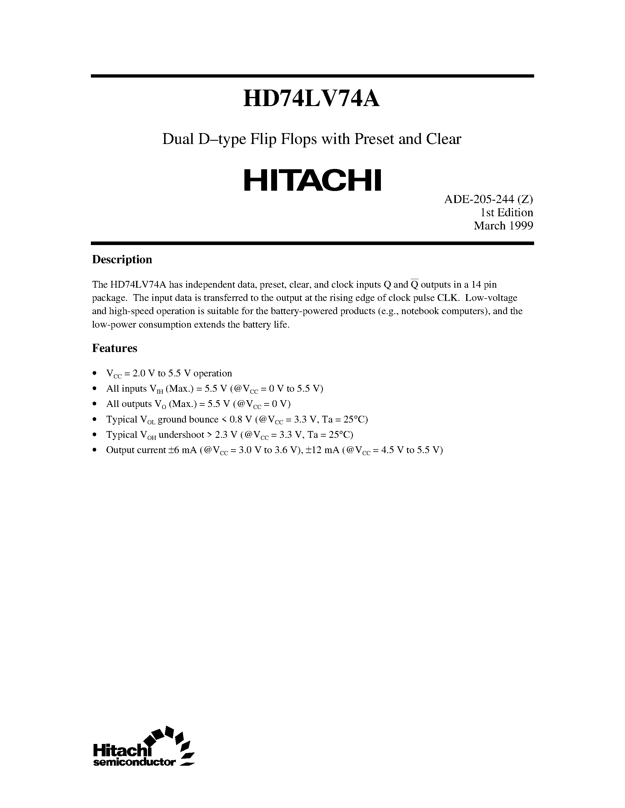 Даташит на микросхему LV74 страница 1 Даташит LV74 - Dual D-type Flip Flops with Preset and Clear страница 1