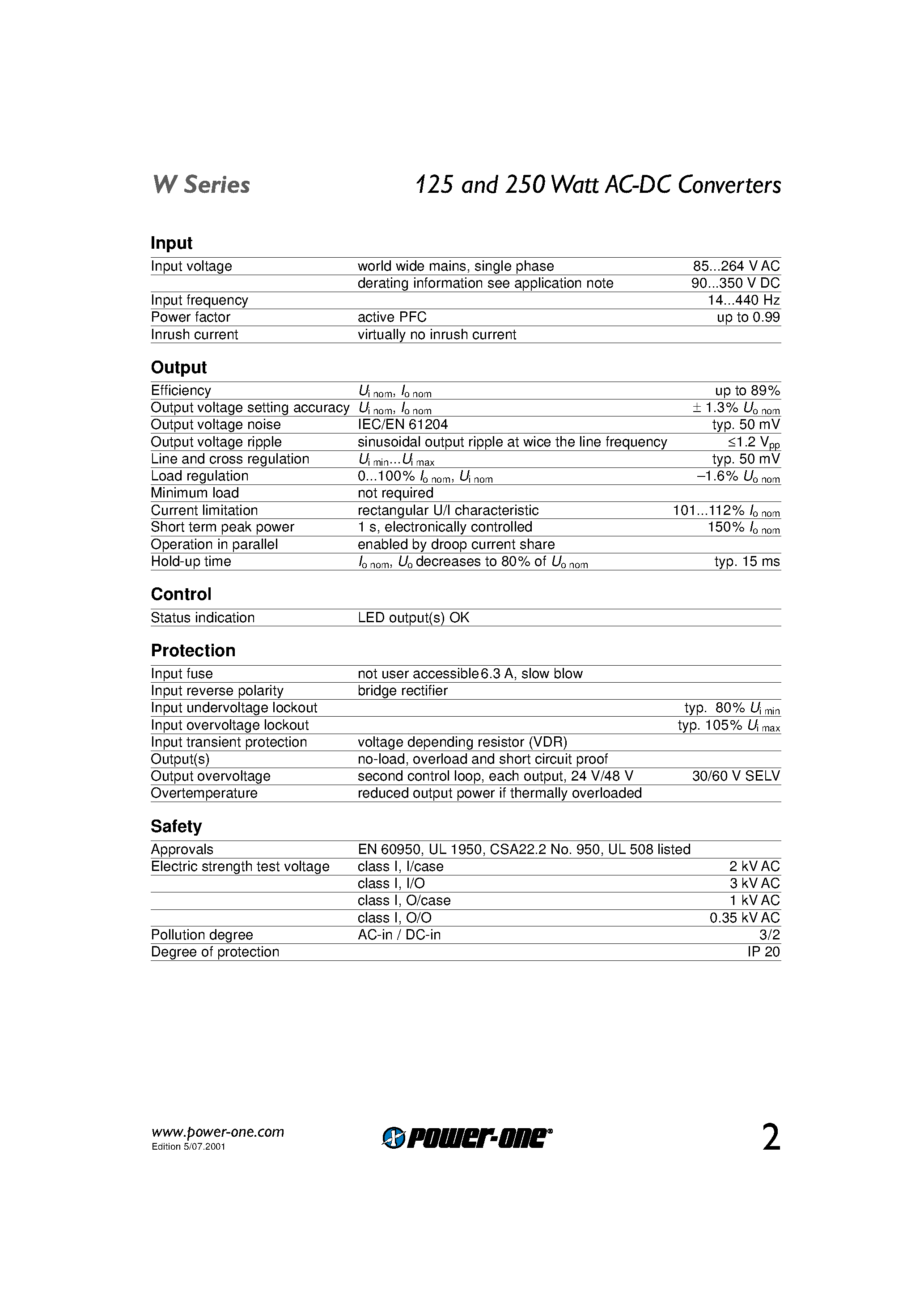 Datasheet LWN-2660-6 page 2 Datasheet LWN-2660-6 - 125 and 250 Watt AC-DC Converters page 2