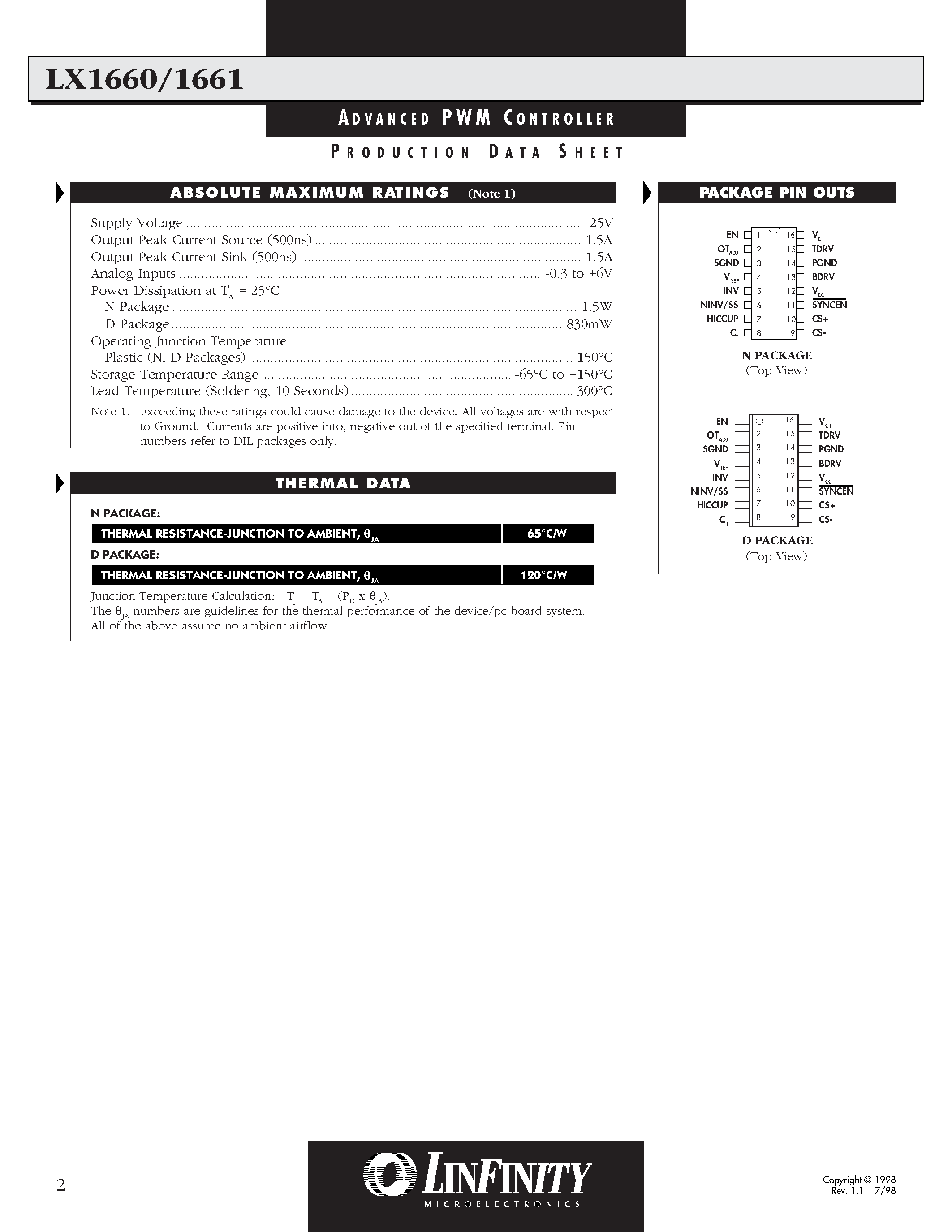 Datasheet LX1661 page 2 Datasheet LX1661 - ADVANCED PWM CONTROLLER page 2