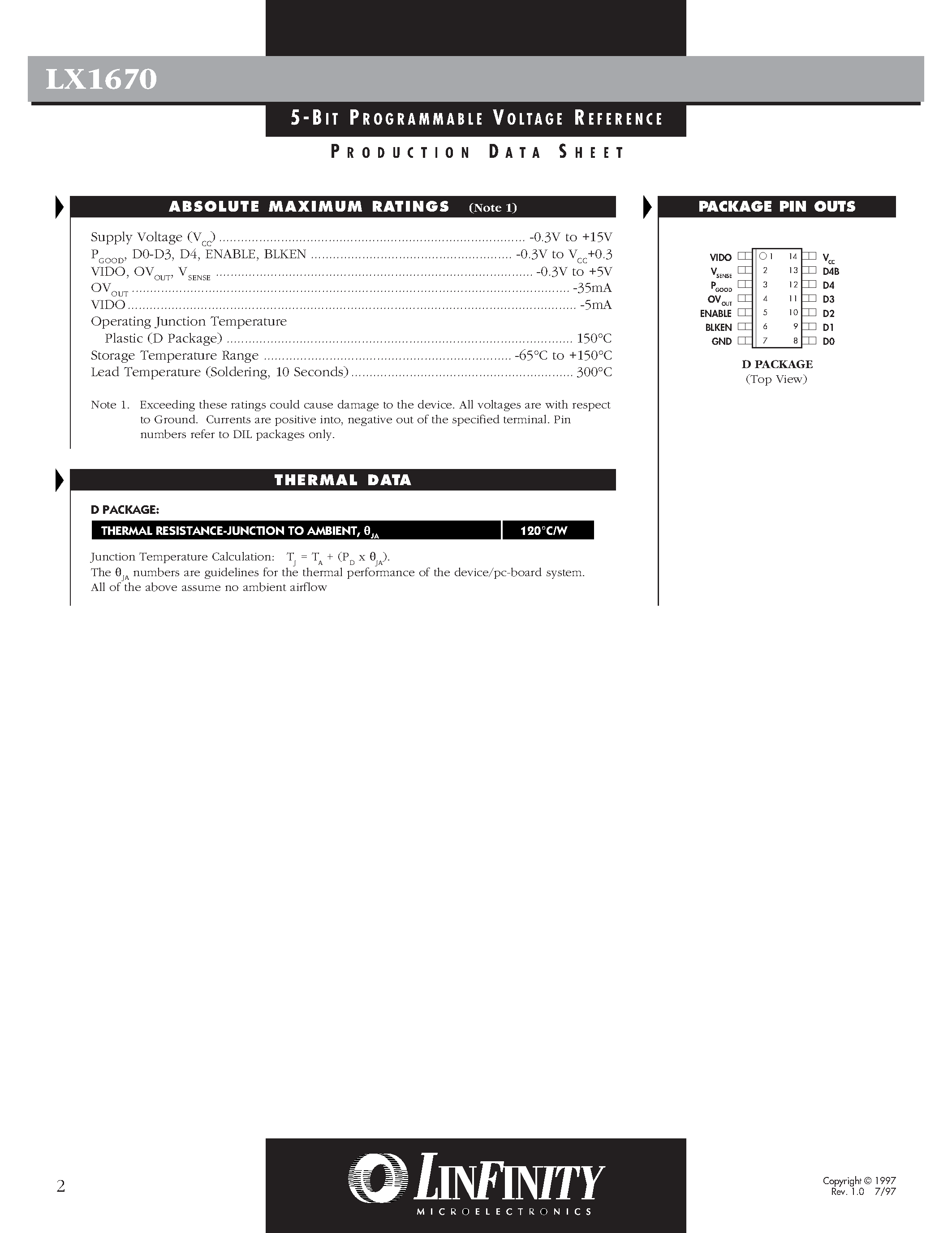 Datasheet LX1670 page 2 Datasheet LX1670 - 5 - BIT PROGRAMMABLE VOTAGE REFERENCE page 2