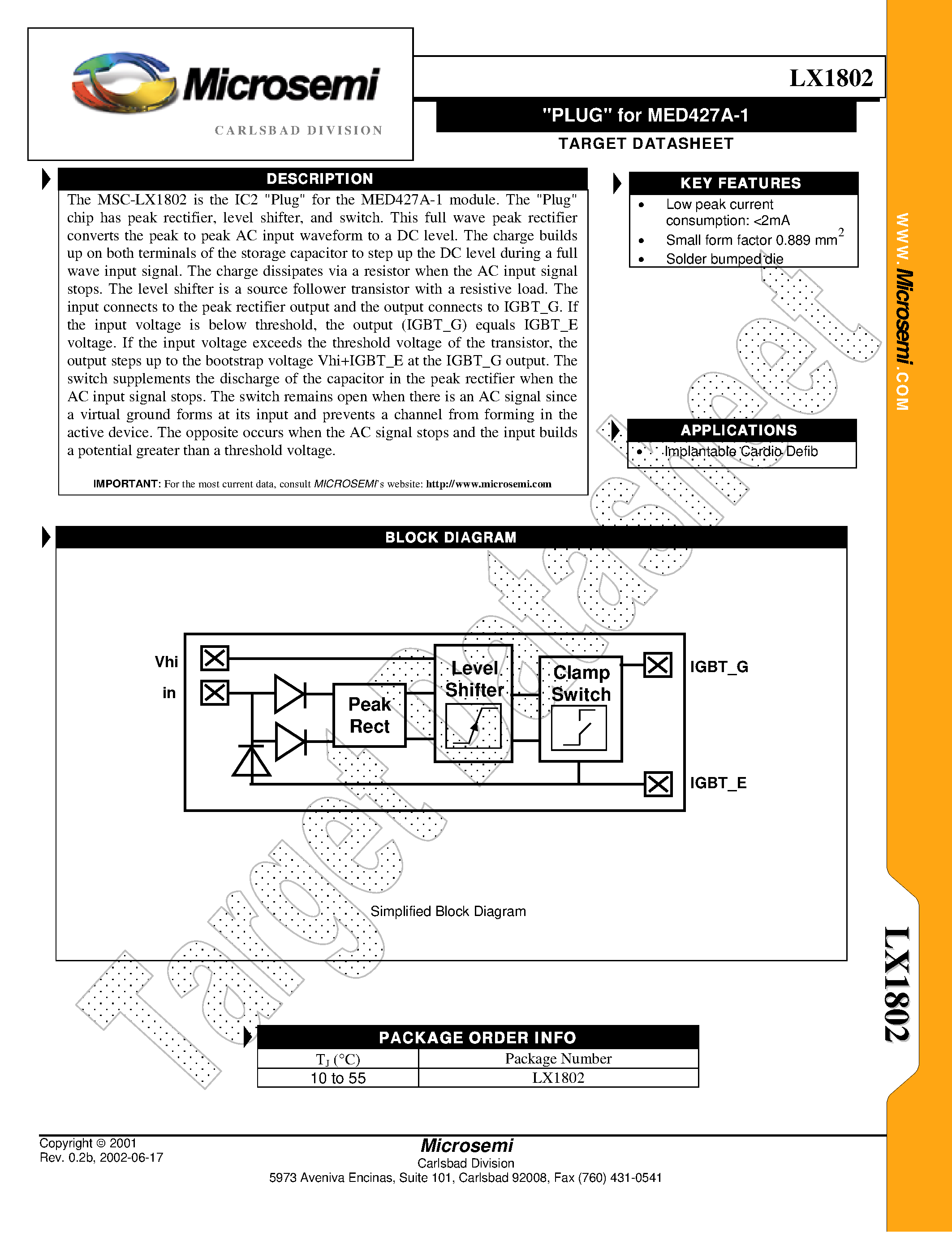 Даташит LX1802 - PLUG for MED427A-1 страница 1