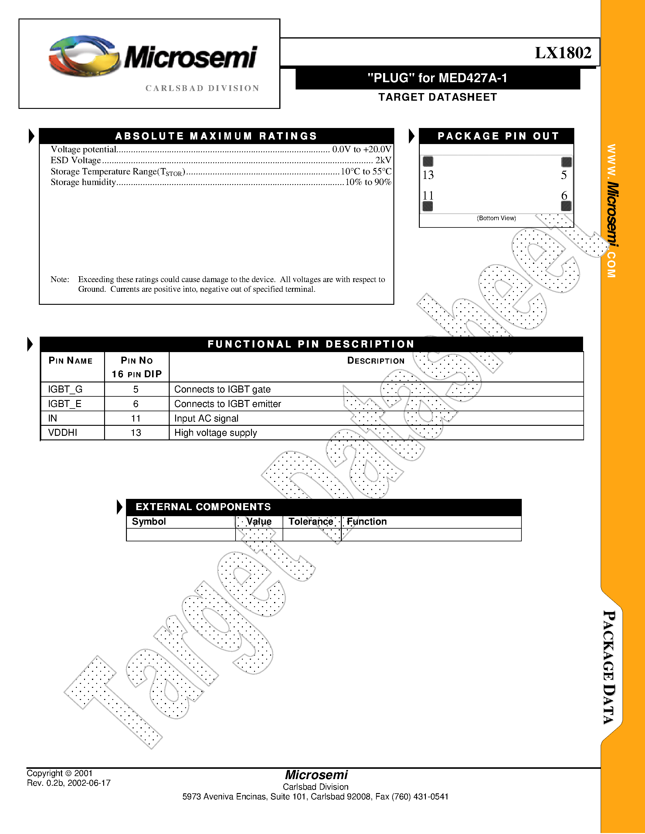 Даташит LX1802 - PLUG for MED427A-1 страница 2