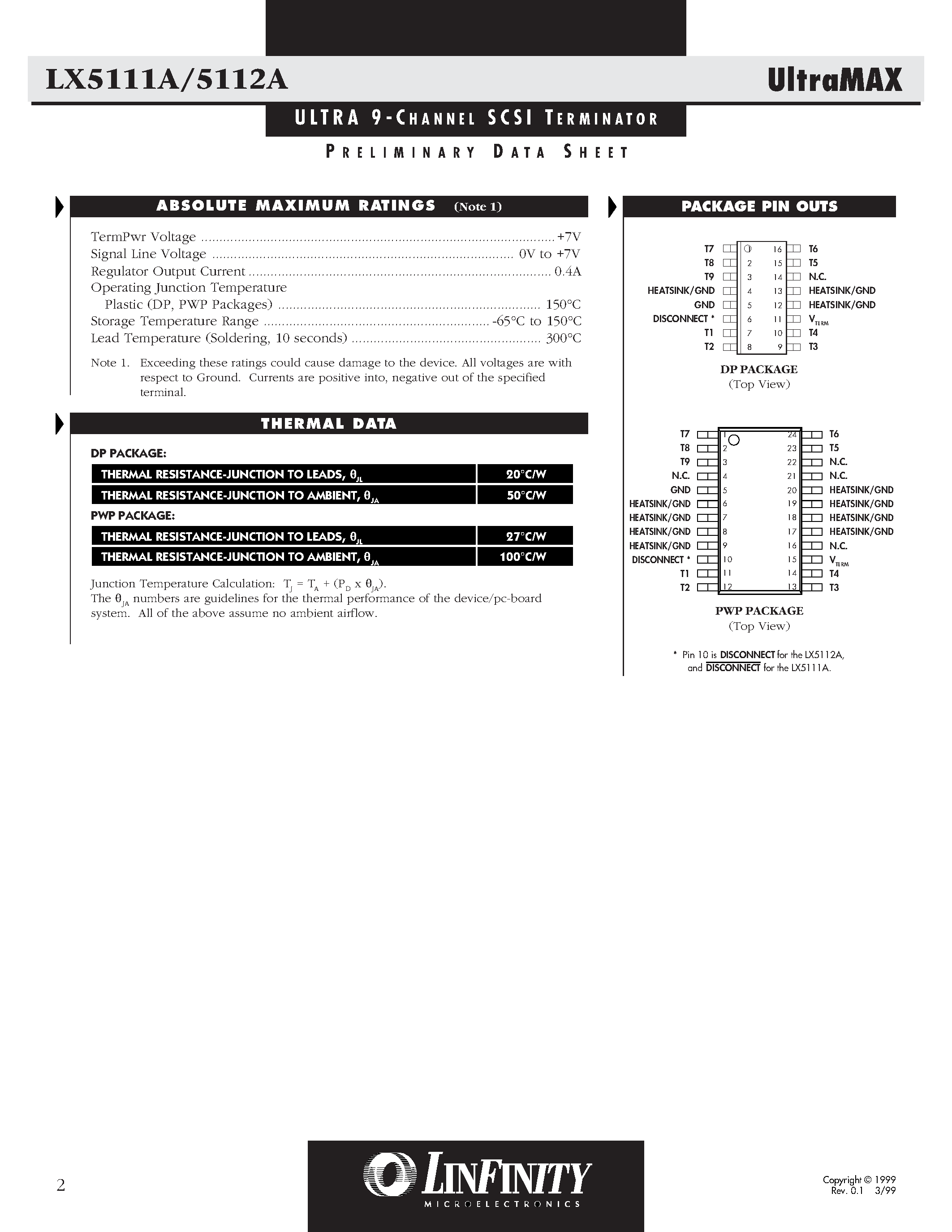 Datasheet LX5111A - ULT RA 9 - CHANNEL SCSI TERMINATOR page 2