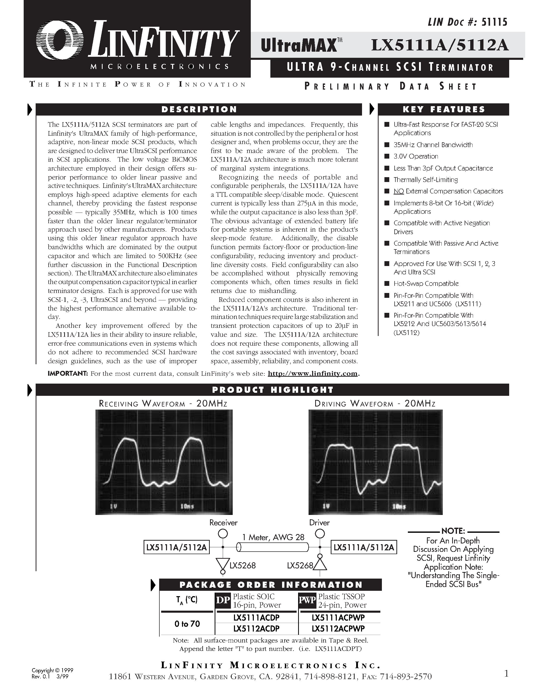 Datasheet LX5111ACPWP - ULT RA 9 - CHANNEL SCSI TERMINATOR page 1