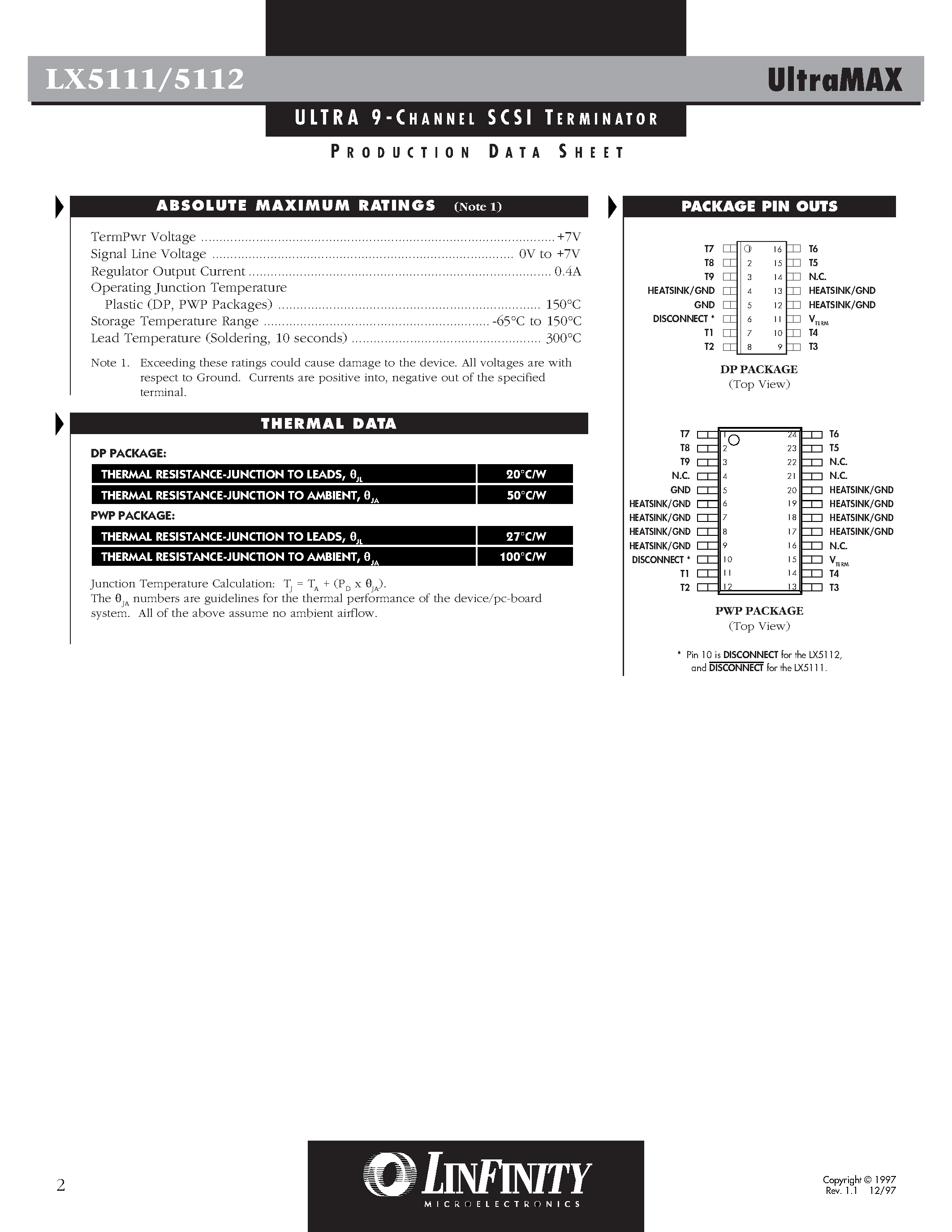 Datasheet LX5111CPWP - ULTRA 9 - CHANNEL SCSI TERMINATOR page 2