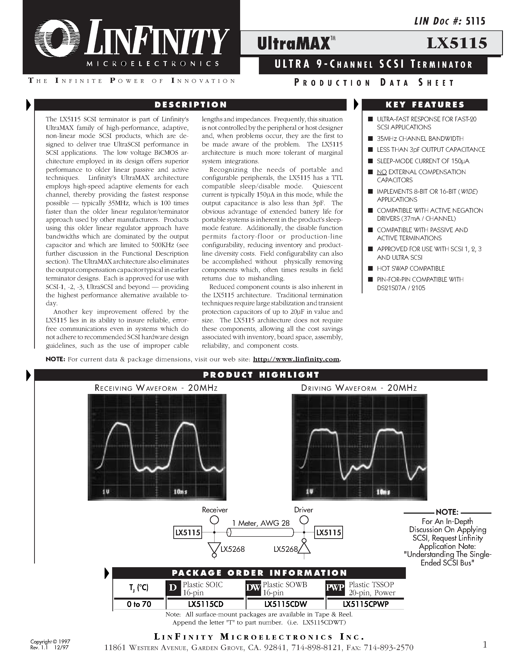 Datasheet LX5115 - ULTRA 9 - CHANNEL SCSI TERMINATOR page 1