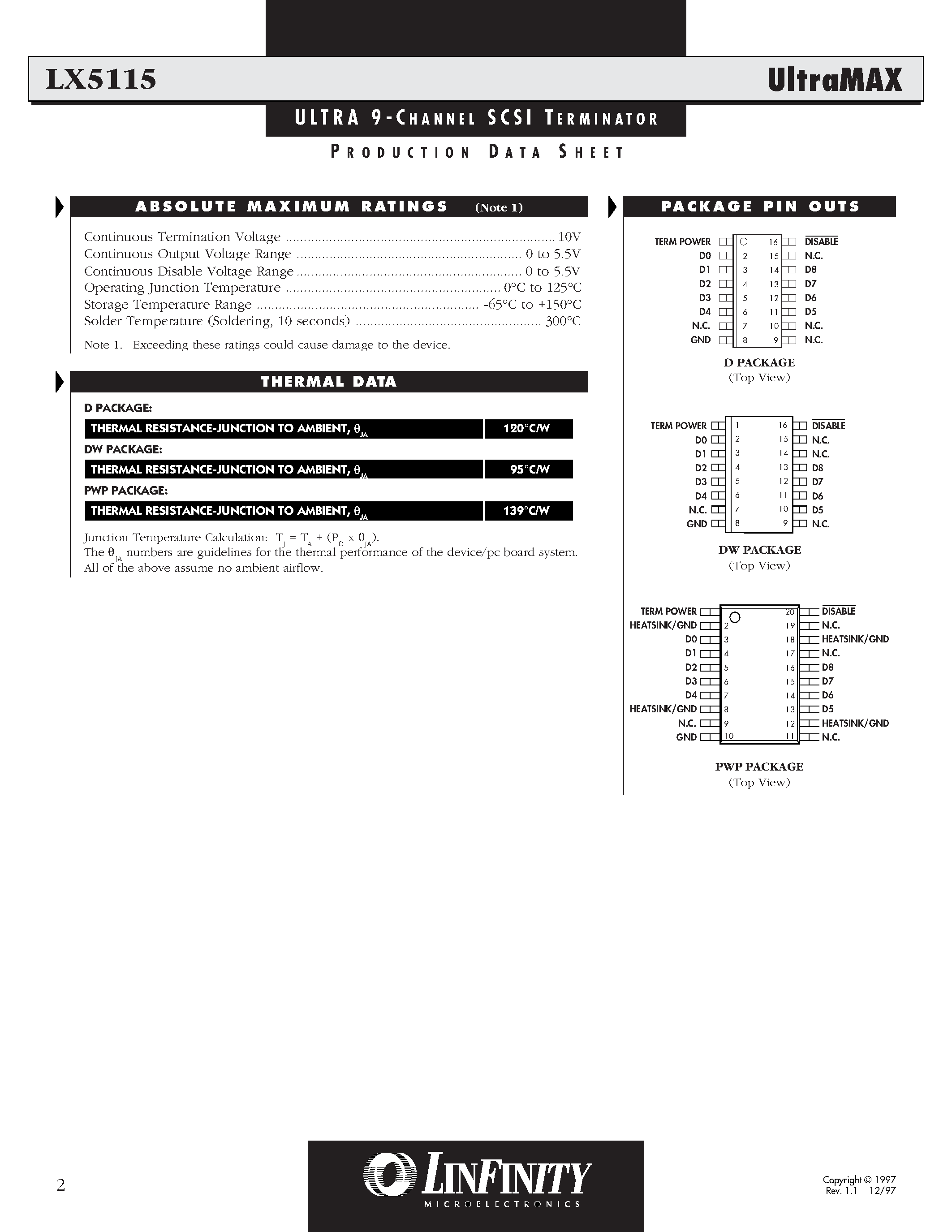 Datasheet LX5115 - ULTRA 9 - CHANNEL SCSI TERMINATOR page 2