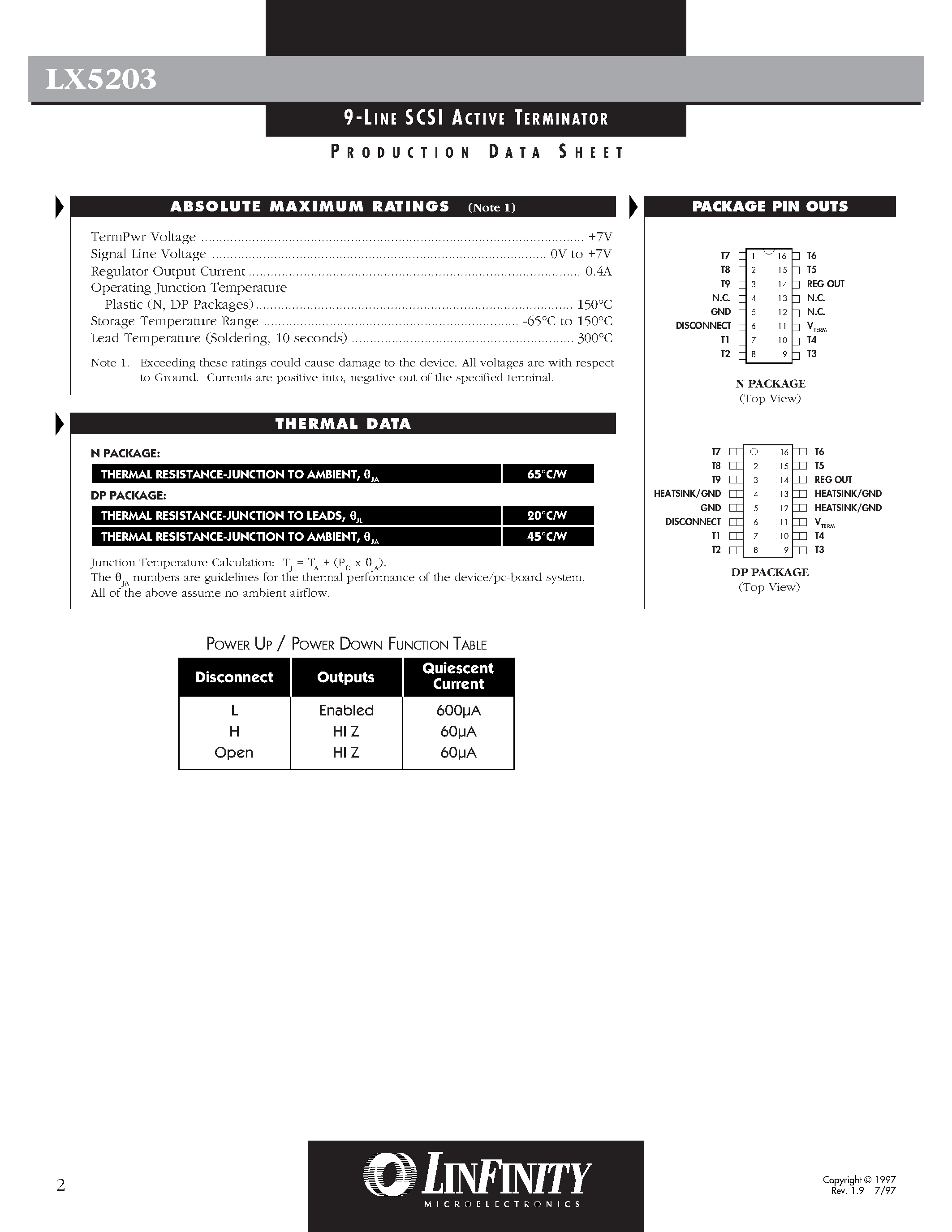 Datasheet LX5203 - 9-LINE SCSI ACTIVE TERMINATOR page 2