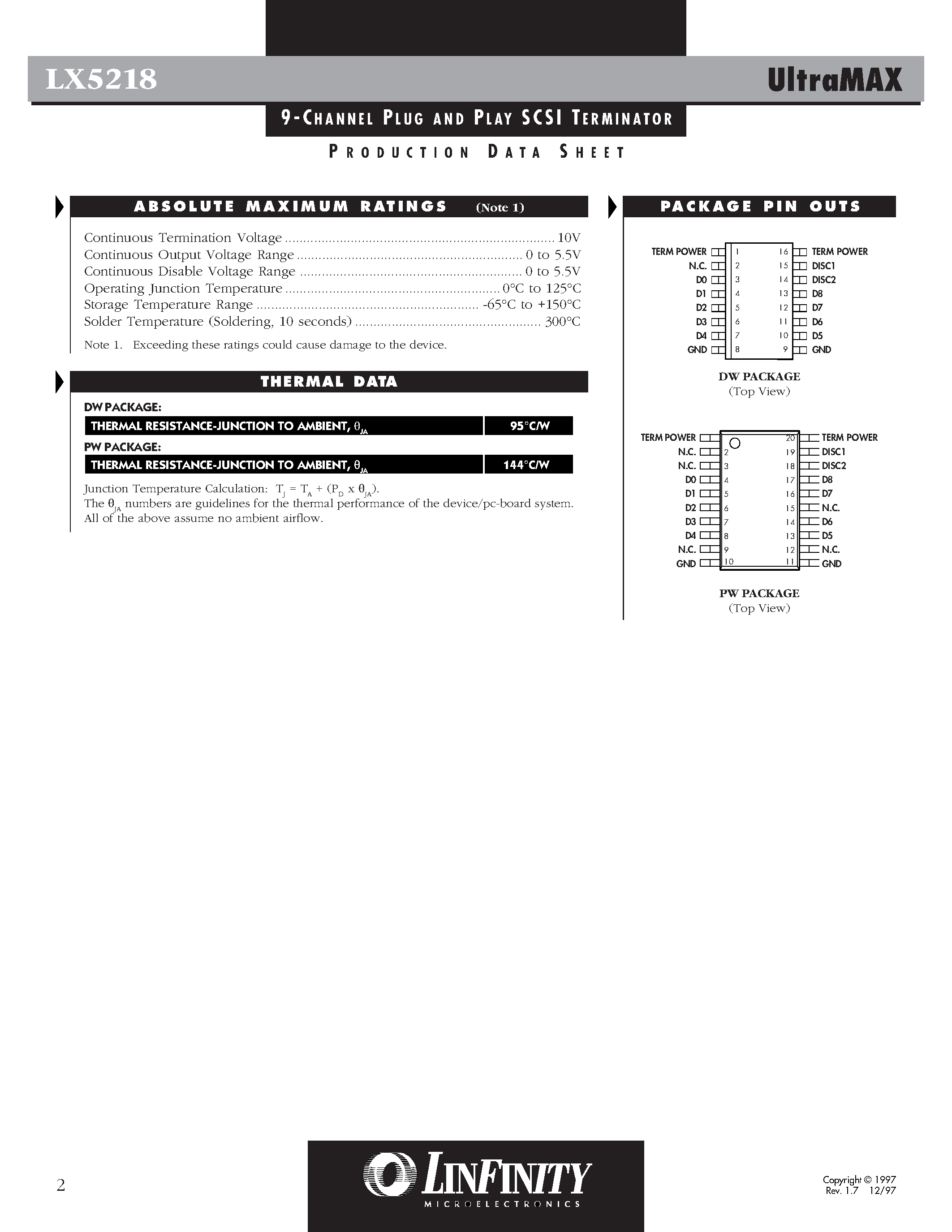 Datasheet LX5218CDW - 9-CHANNEL PLUG AND PLAY SCS I TERMINATOR page 2