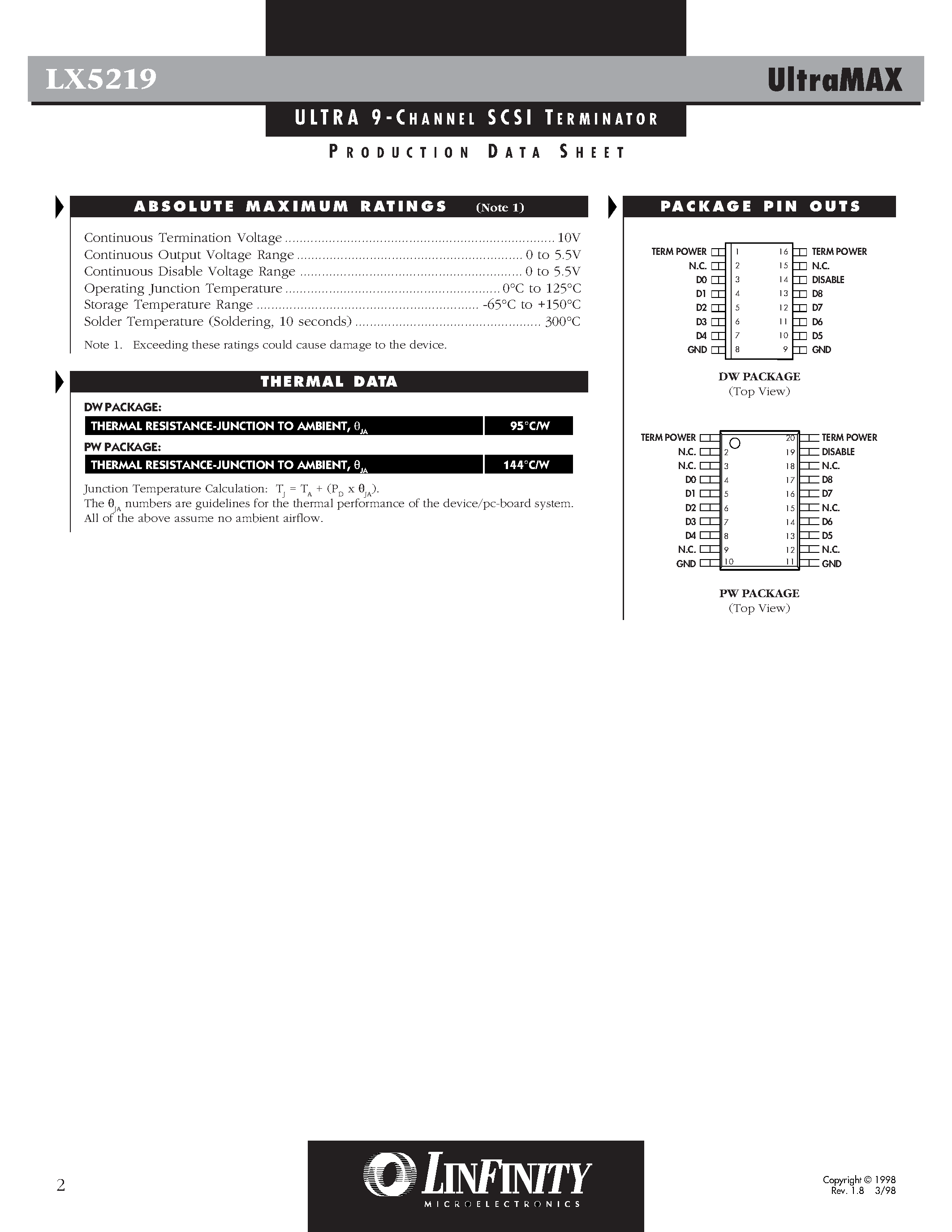 Datasheet LX5219CDW - ULTRA 9 - CHANNEL SCSI TERMINATOR page 2
