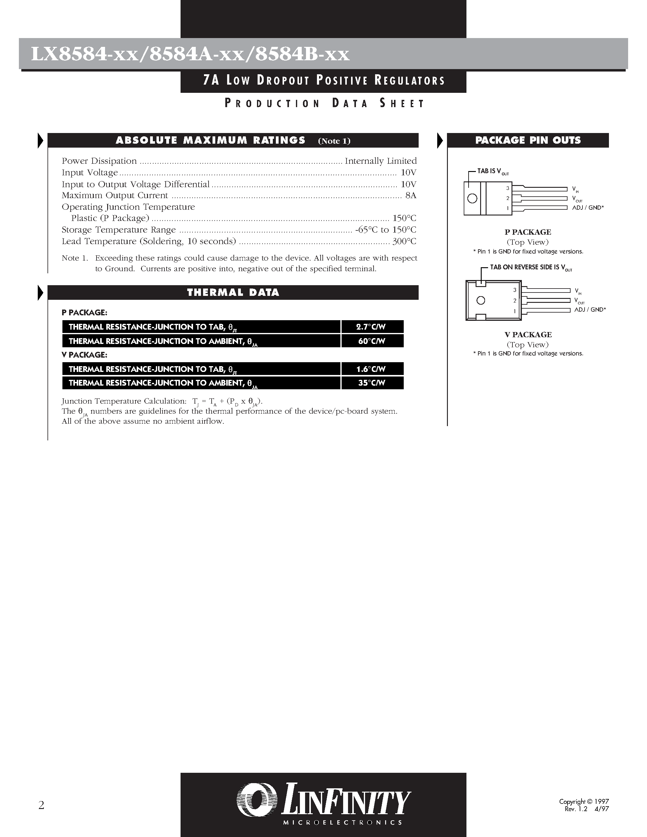 Datasheet LX8584A-33 - 7 A LOW DROPOUT POSITIVE REGULATORS page 2