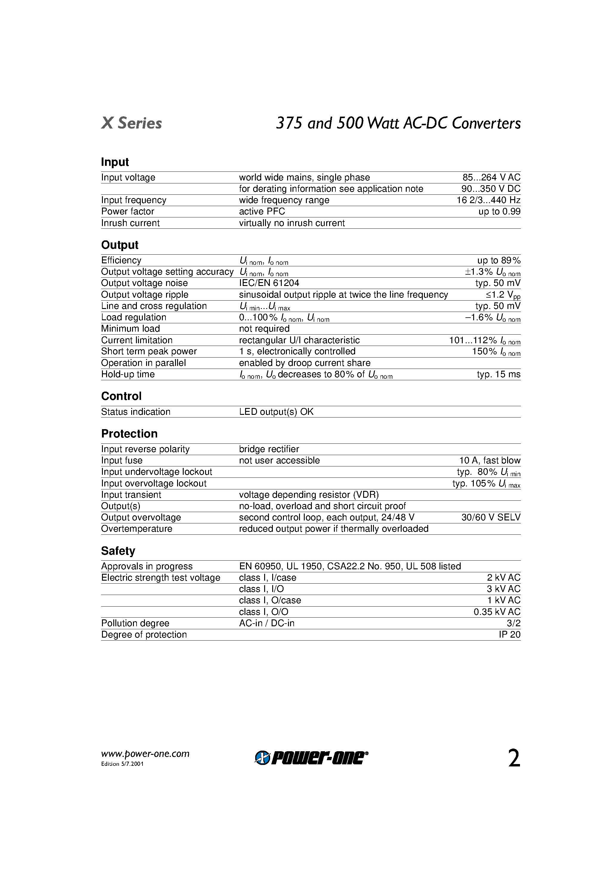 Datasheet LXR1601-6 - 375 and 500 Watt AC-DC Converters page 2