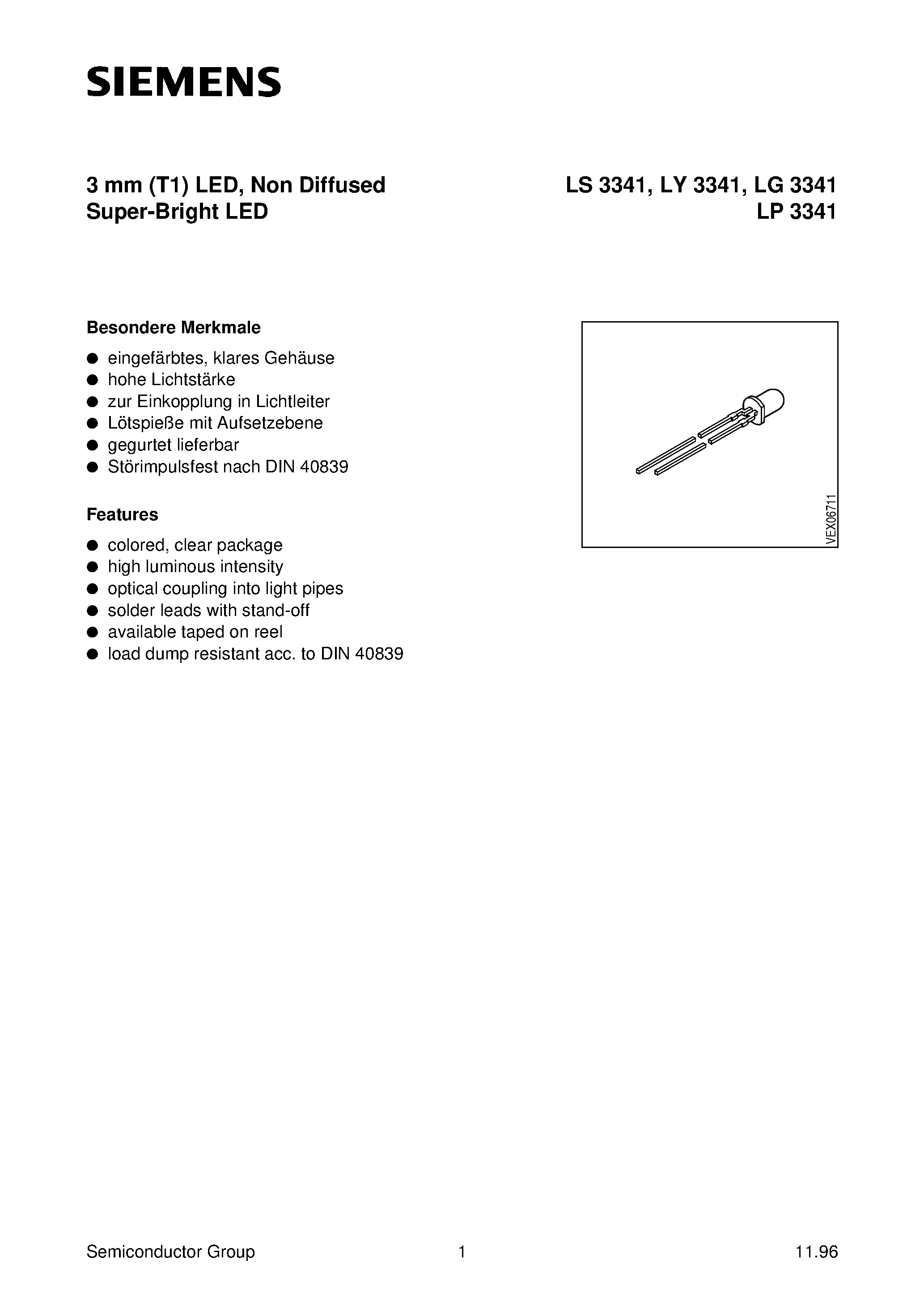 Datasheet LY3341-N - 3 mm T1 LED/ Non Diffused Super-Bright LED page 1