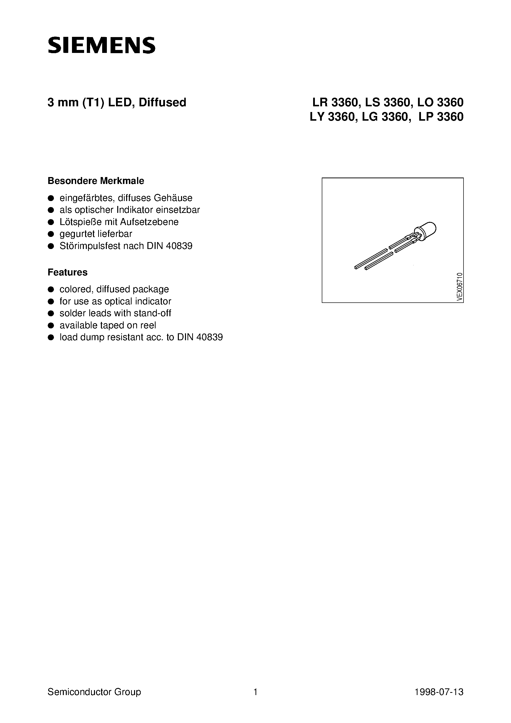 Даташит LY3360-K - 3 mm (T1) LED/ Diffused страница 1