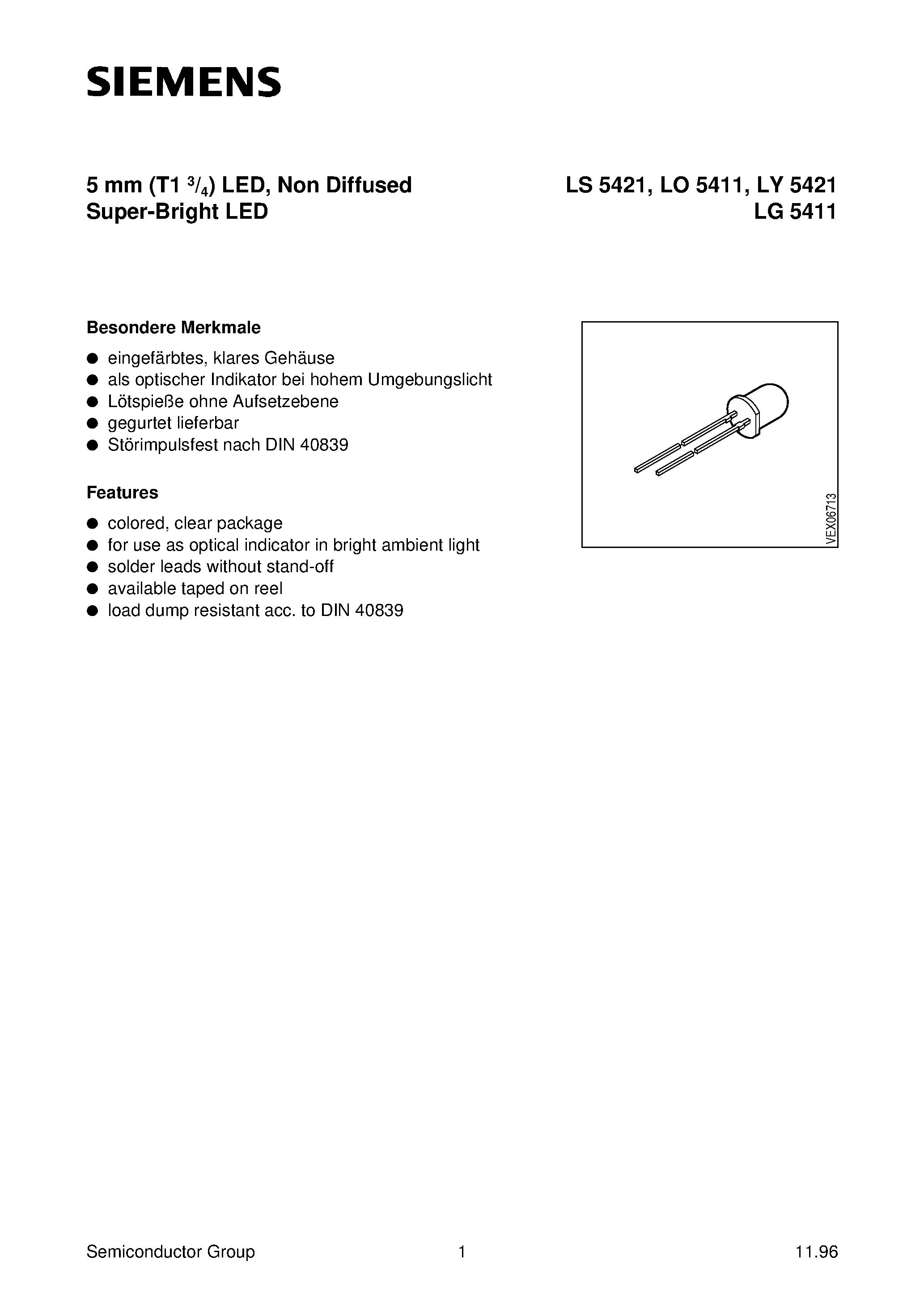 Datasheet LY5421-QT - 5 mm T1 3/4 LED/ Non Diffused Super-Bright LED page 1