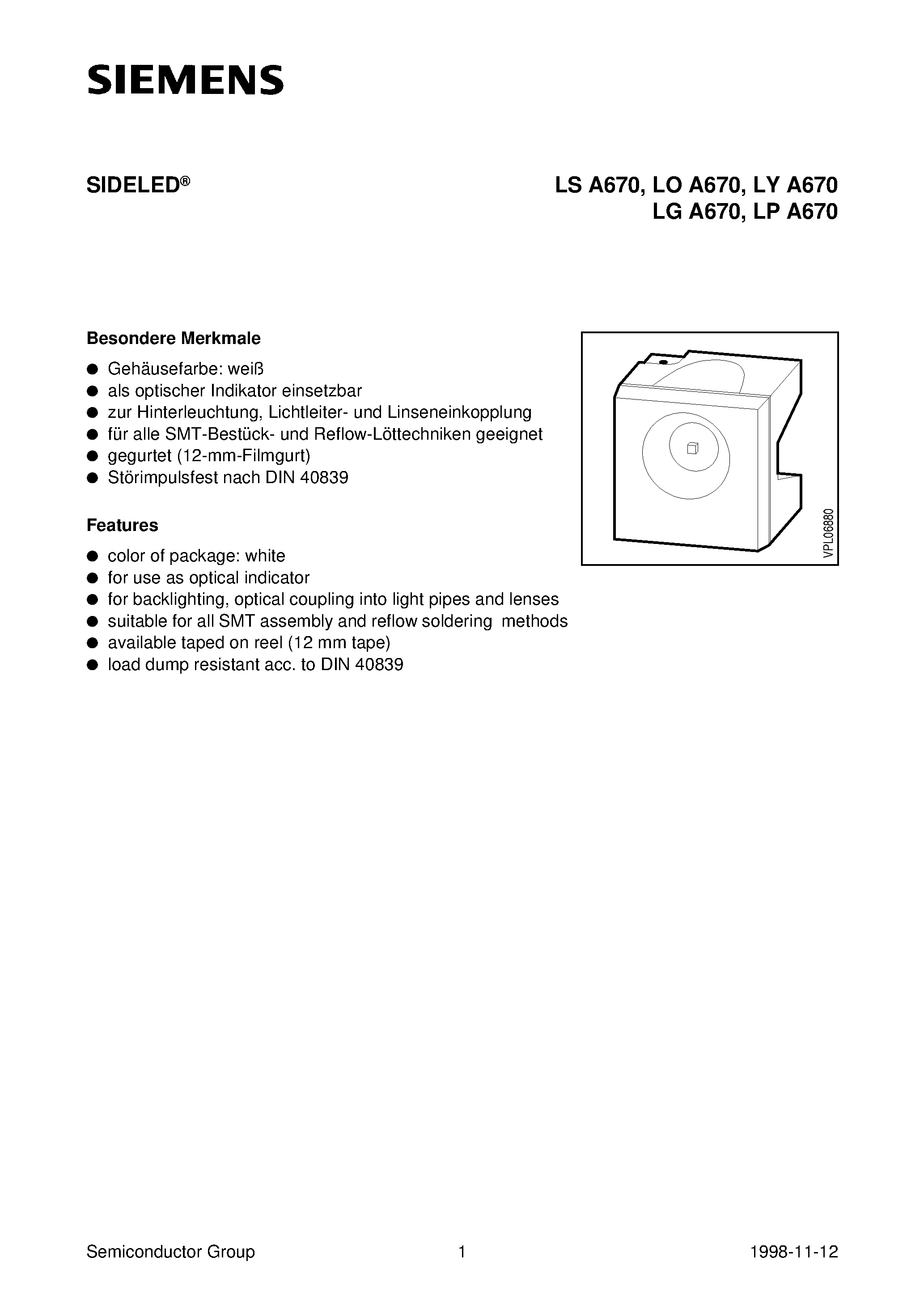 Datasheet LYA670-K - SIDELED page 1