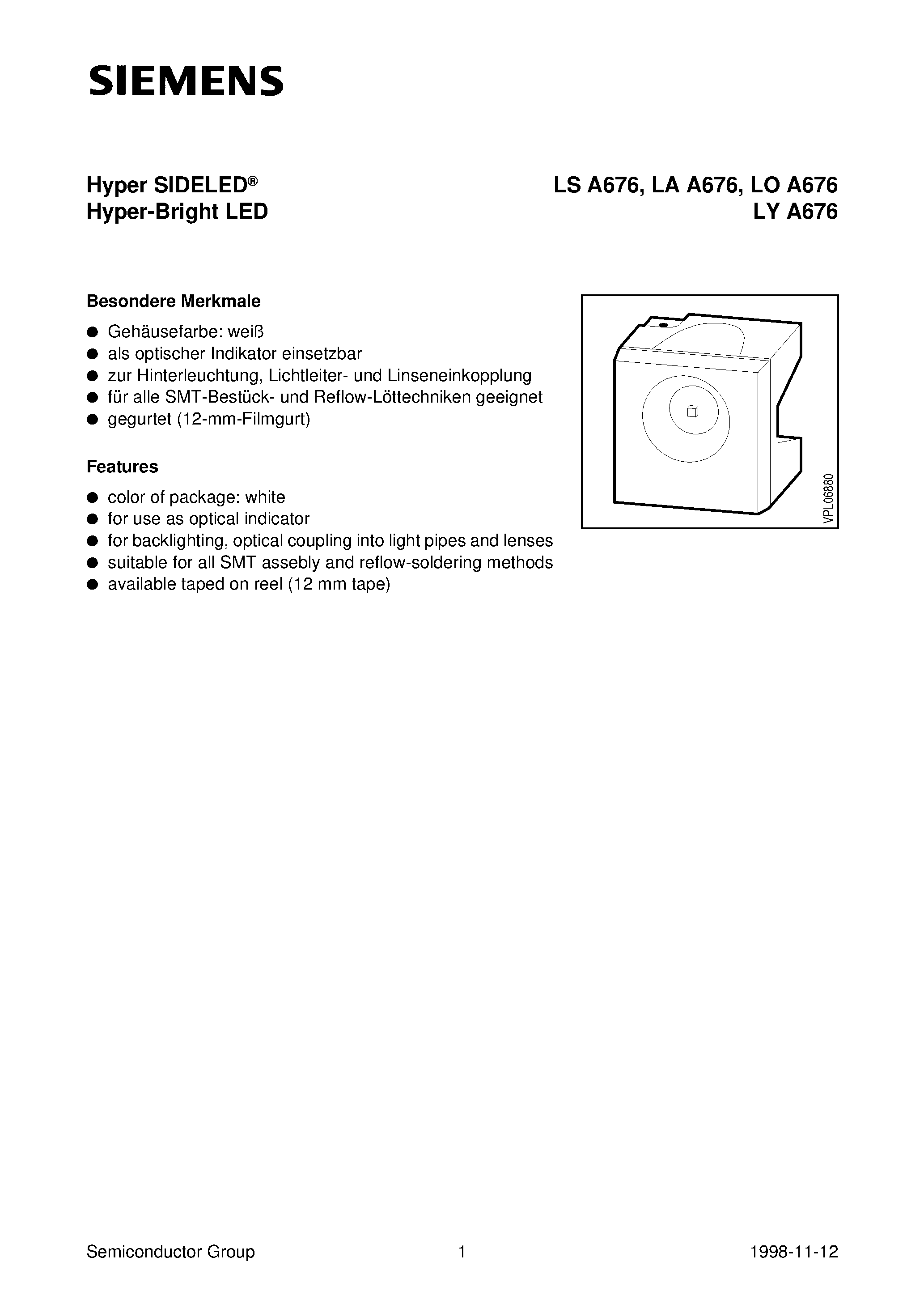 Даташит LYA676-Q - Hyper SIDELED Hyper-Bright LED страница 1