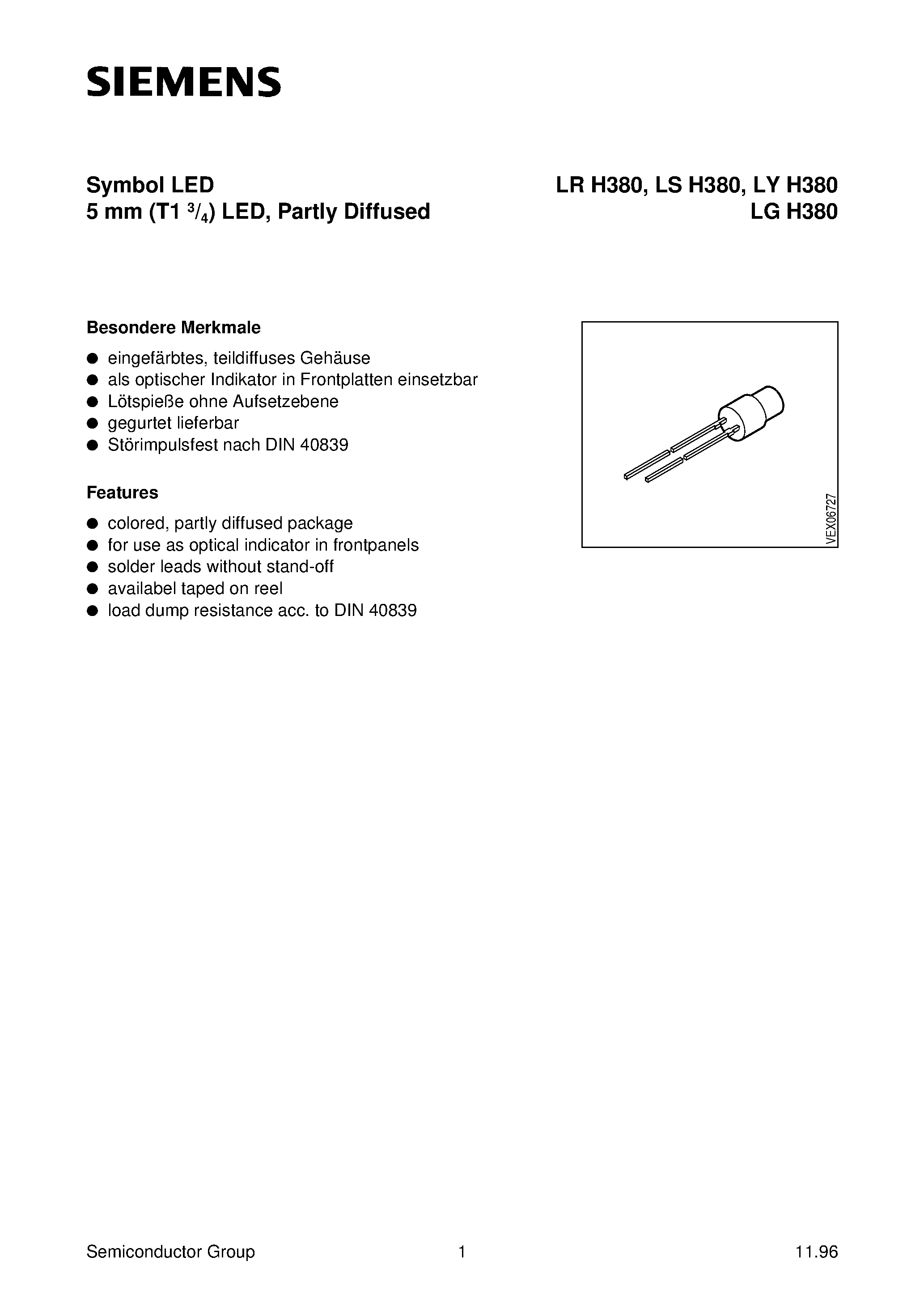 Datasheet LYH380-J - Symbol LED 5 mm T1 3/4 LED/ Partly Diffused page 1