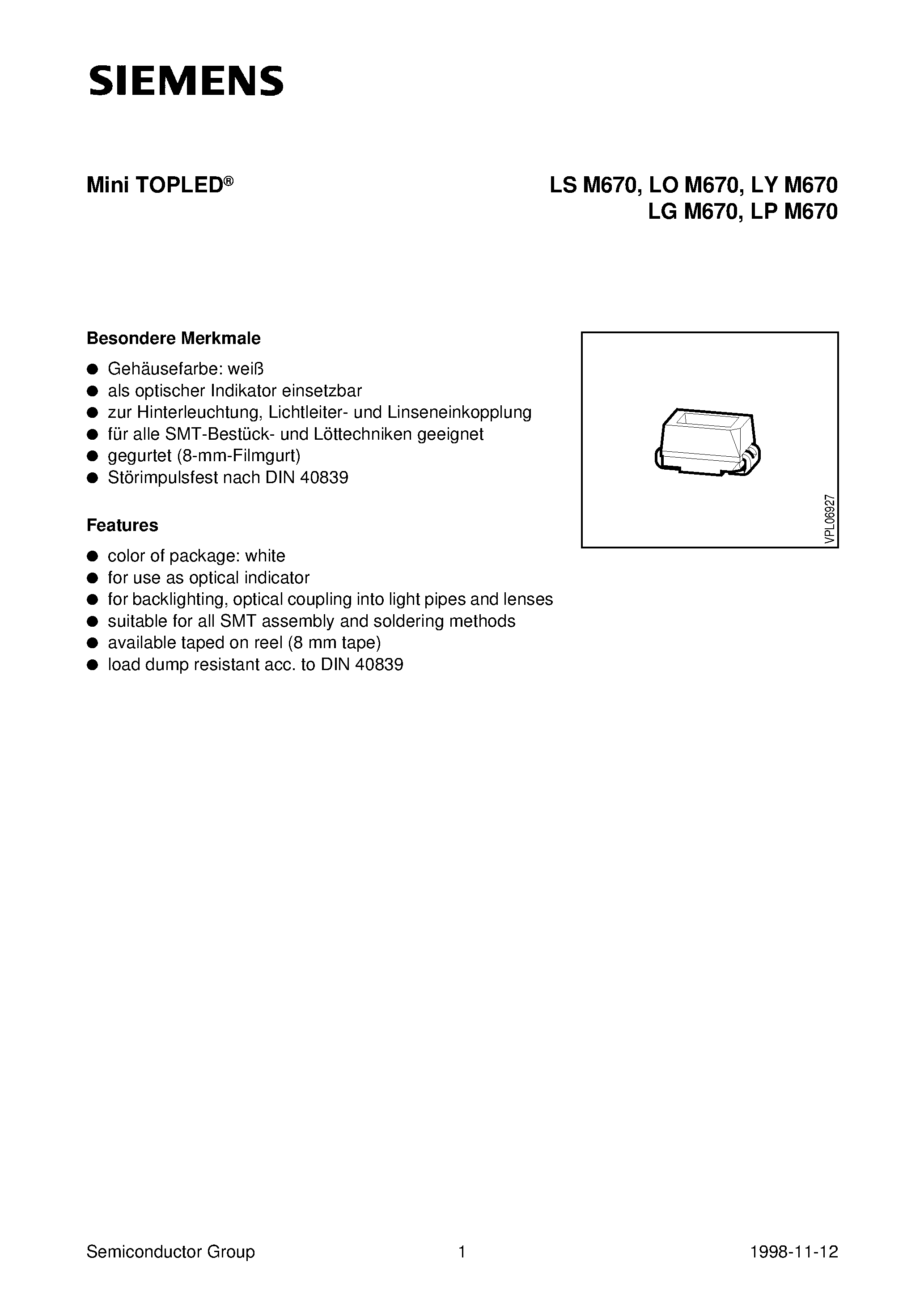 Datasheet LYM670-K - Mini TOPLED page 1